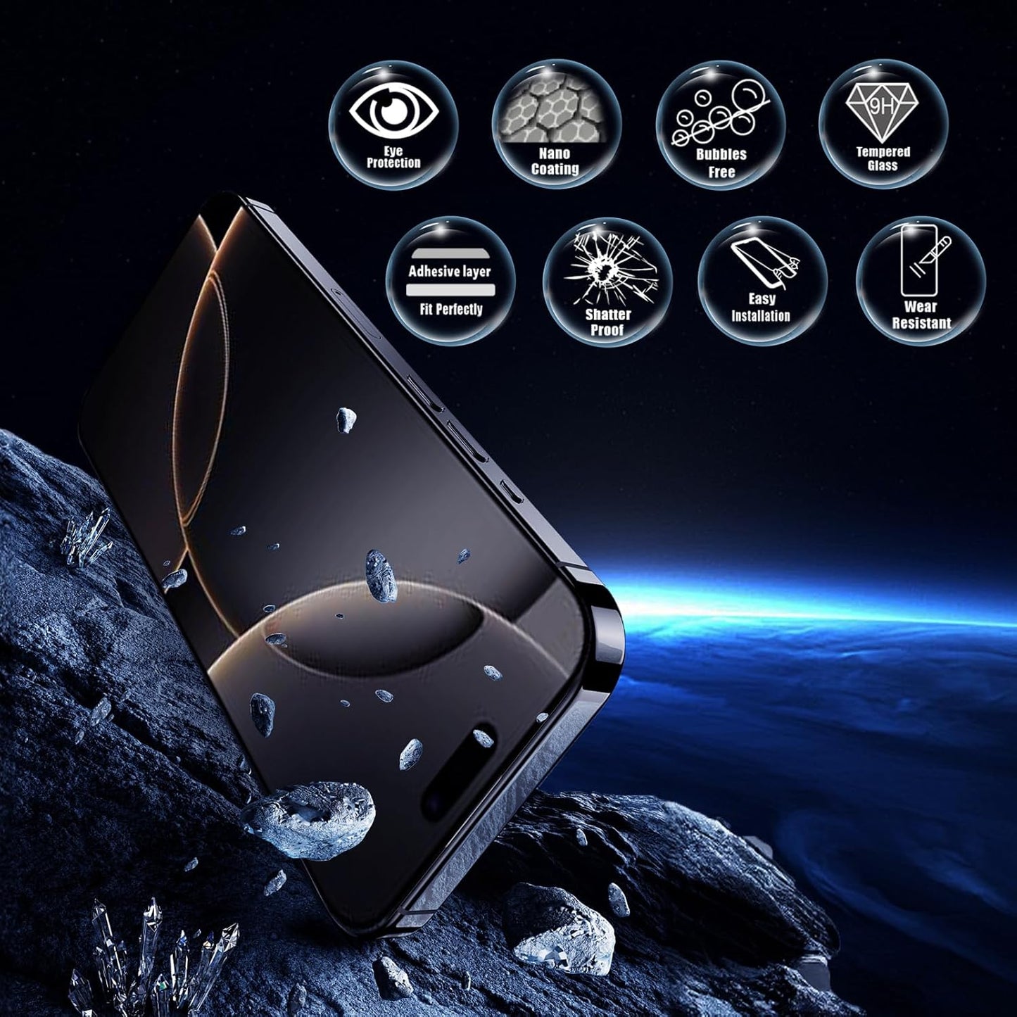 Screen Protector for iPhone 16 Pro Max[6.9 Inch],3RD Colorless Anti-Blue Light Tempered Glass Films,HD Clear, 9H Hardness, No Bubbles, Case Friendly 2 Pack