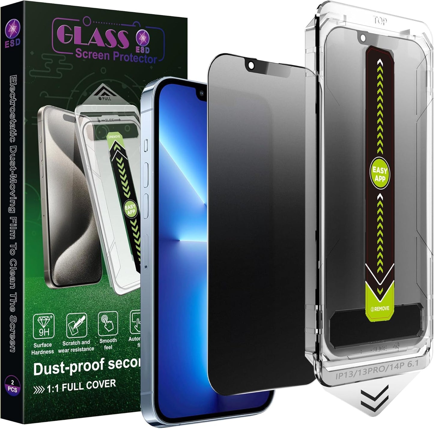 (2-Pack Matte Privacy Anti-Spy Screen Protector for iPhone 16e/13/13 Pro/14 (6.1-Inch),9H Tempered Glass,Anti-Glare,Full Coverage,Anti-Fingerprint,Auto Dust Removal,Bubble-Free