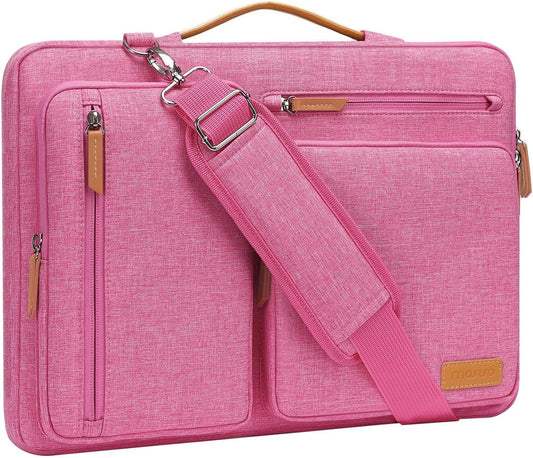 MOSISO 360 Protective Laptop Shoulder Bag,13-13.3 inch Computer Bag Compatible with MacBook, HP, Dell, Lenovo, Asus Notebook,Side Open Messenger Bag with 4 Zipper Pockets&Handle, Rose Red
