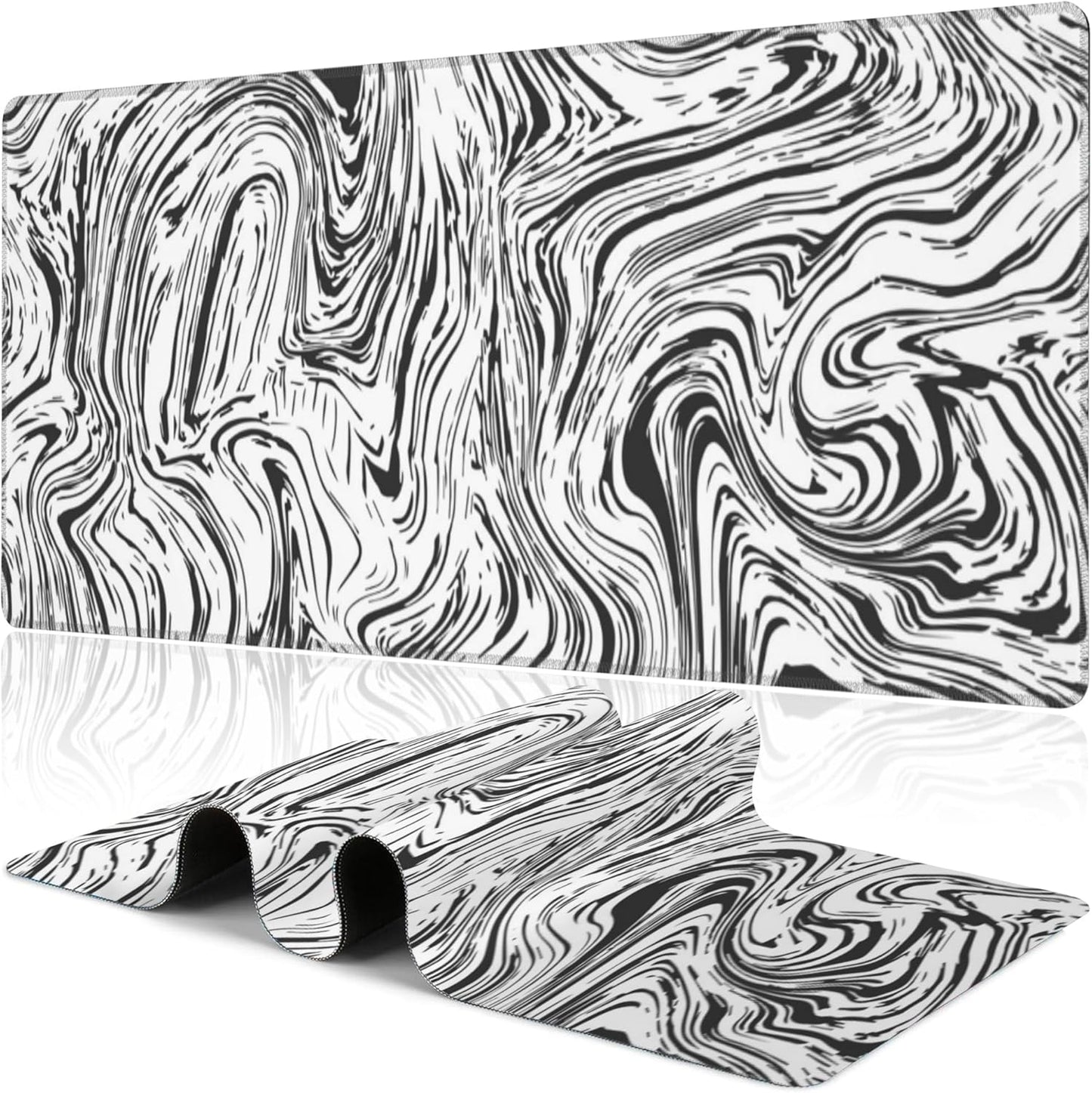 Black and White Marble Desk Mat,Large Abstract Marble Texture Gaming Keyboard Mouse Pad,Non-Slip Rubber Base Desk Pad Thick Stitched Edges Waterproof Mousepad Mouse Mat 31.5"x11.8"