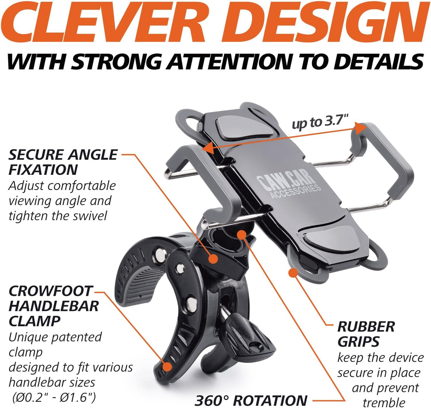 Bike & Motorcycle Phone Mount - For iPhone 16 (15, Xr, SE, Max/Plus), Galaxy S22 or any Cell Phone - Universal ATV, Mountain & Road Bicycle Handlebar Holder. +100 to Safeness & Comfort