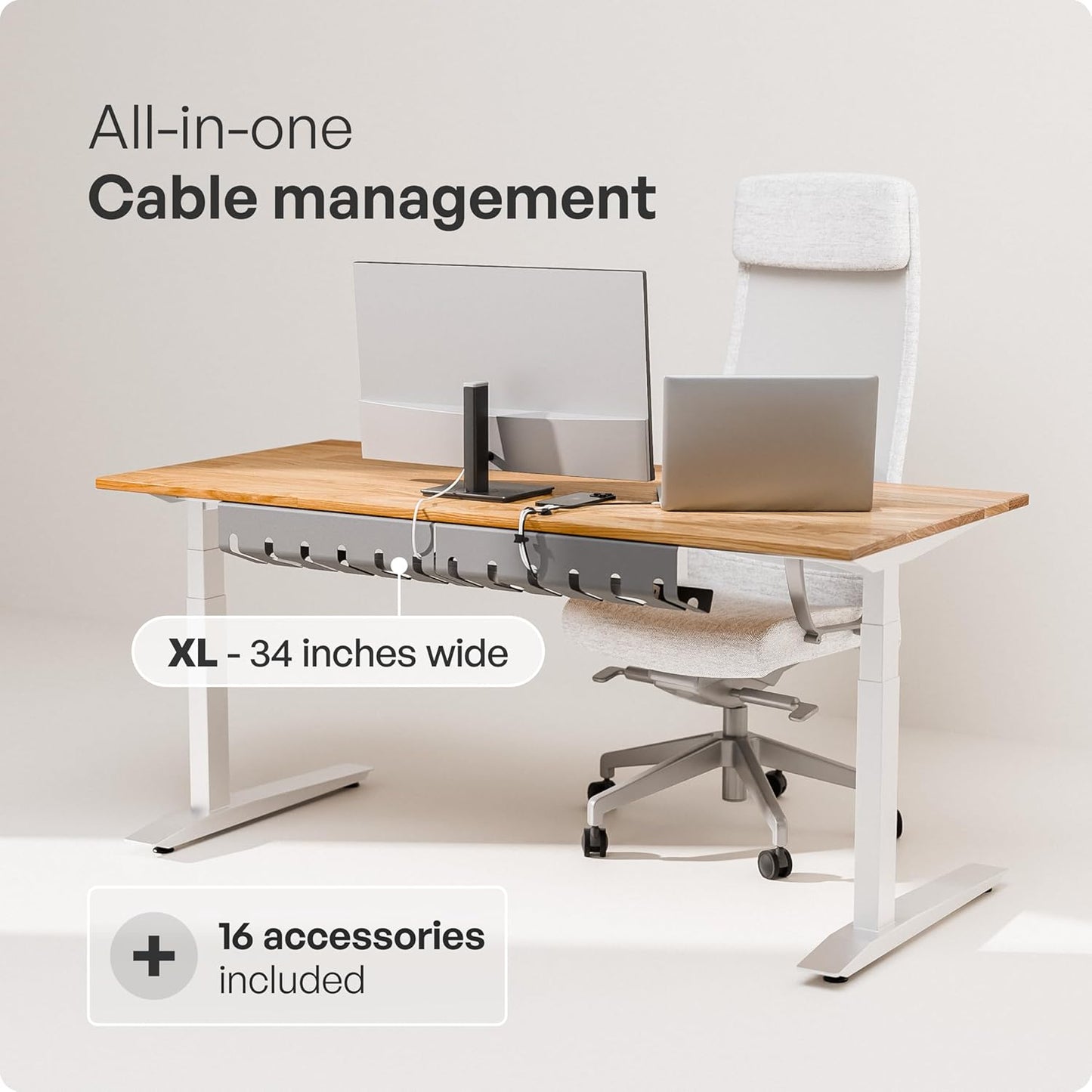 PAMO Cable Management Under Desk for Easy mounting Under-Table I Set of 2 - with 10X Cable Ties I Desk Organizer for Office/Home Office Table Thoughtful Cable Tray Holder