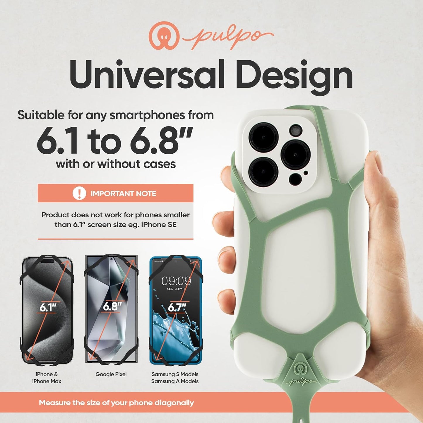 Pulpo Safety Cell Phone Lanyard Green Fits Smartphones 6.1 to 6.8” - Anti Theft Phone Strap for Men & Women, Lanyards for Phones, Hiking Phone Holder & Cellphone Lanyard, Silicone Crossbody Straps