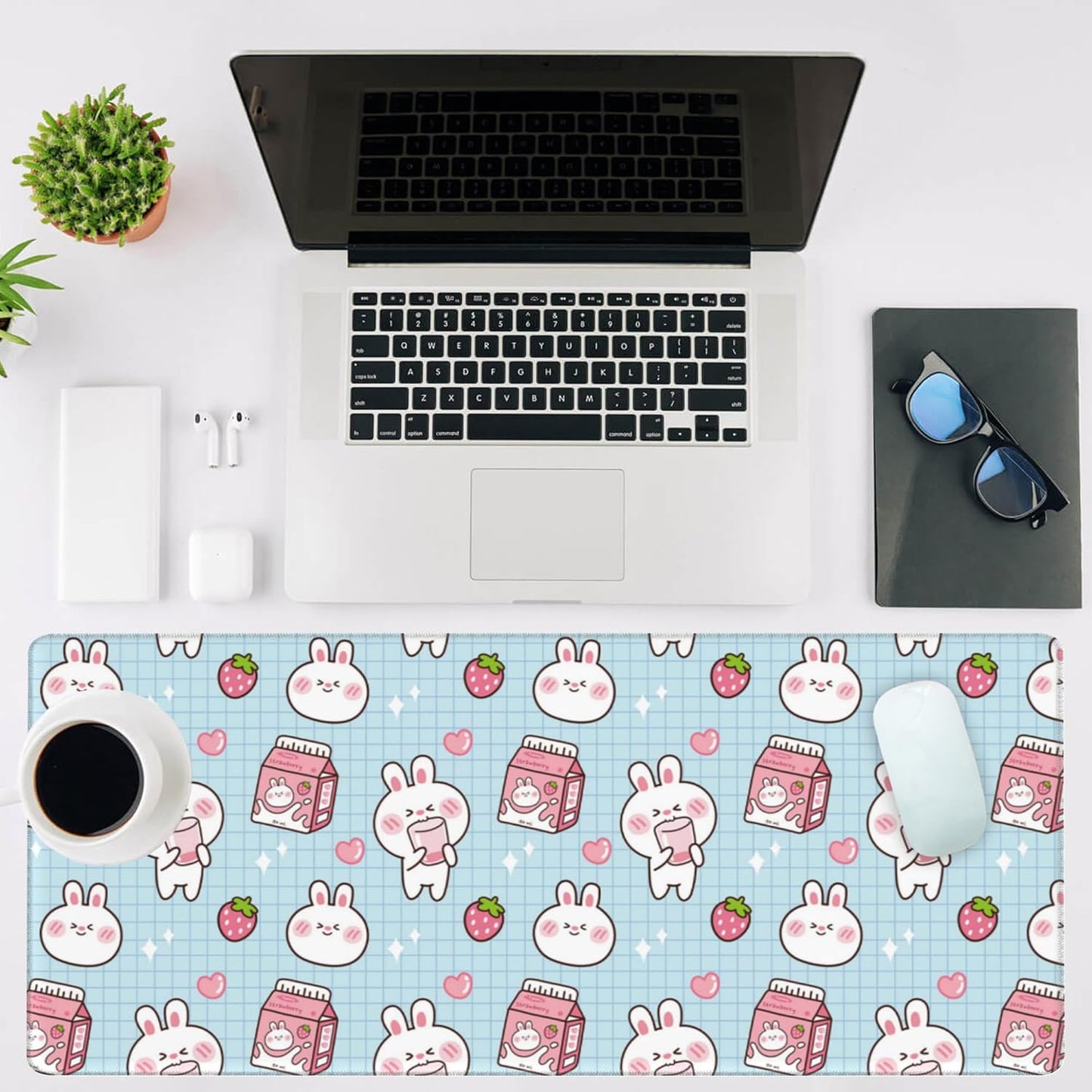 Mouse Pad Large Milk Box with Rabbit Non-Slip Gaming Desk Mat with Stitched Edge Laptop Keyboard Desk Pad for Work Home Gaming (35.4 x 15.7 Inches)