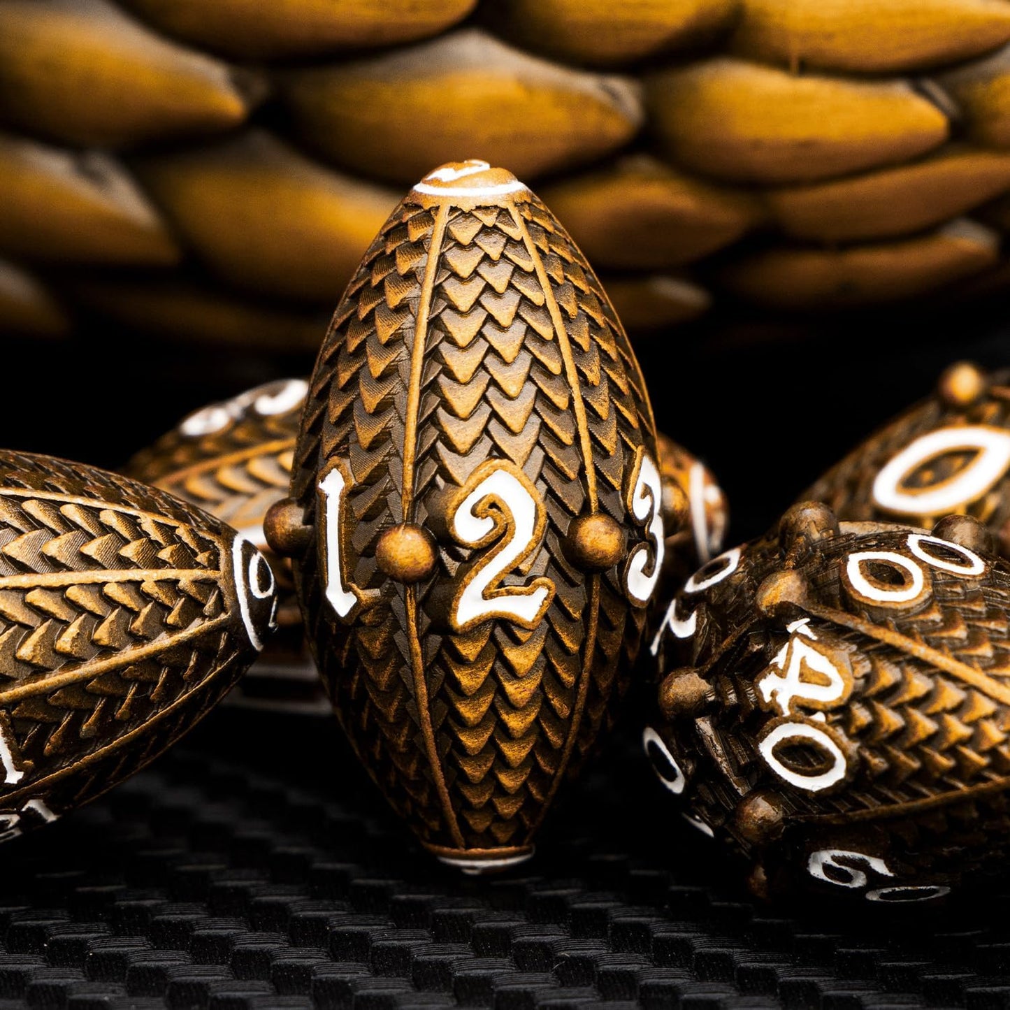 ARUOHHA DND Metal Dice Antique Gold Dragon Egg Dice with Rotating Dragon Egg Shell, Role Playing Game RPG Polyhedral D and D Dice Set D20 D12 D10 D8 D6 D4