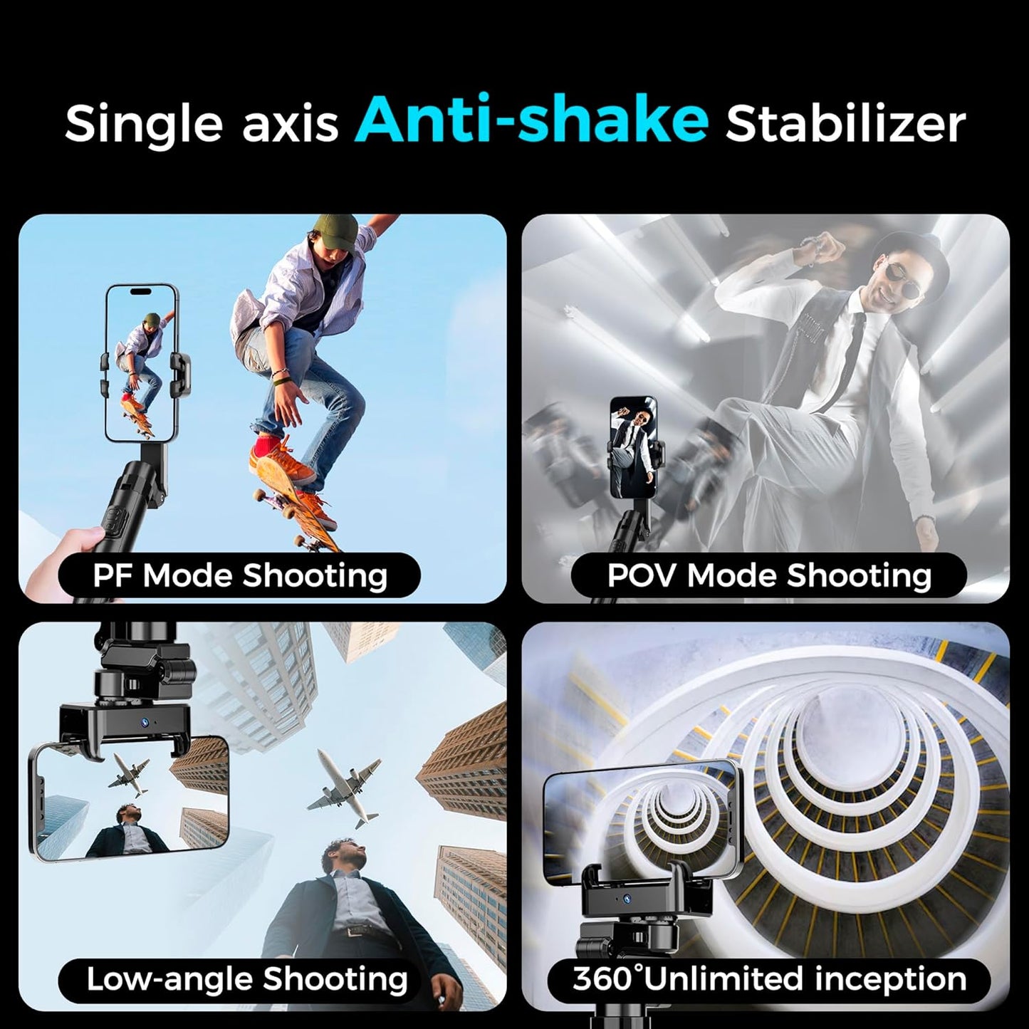 Auto Face Tracking Tripod & 360° Rotating Selfie Stick with Light, Smart AI Motion Sensor, Facial Recognition, 1-Axis Gimbal Stabilizer Phone Holder for iPhone/Android, TikTok Video Recording/Vlog