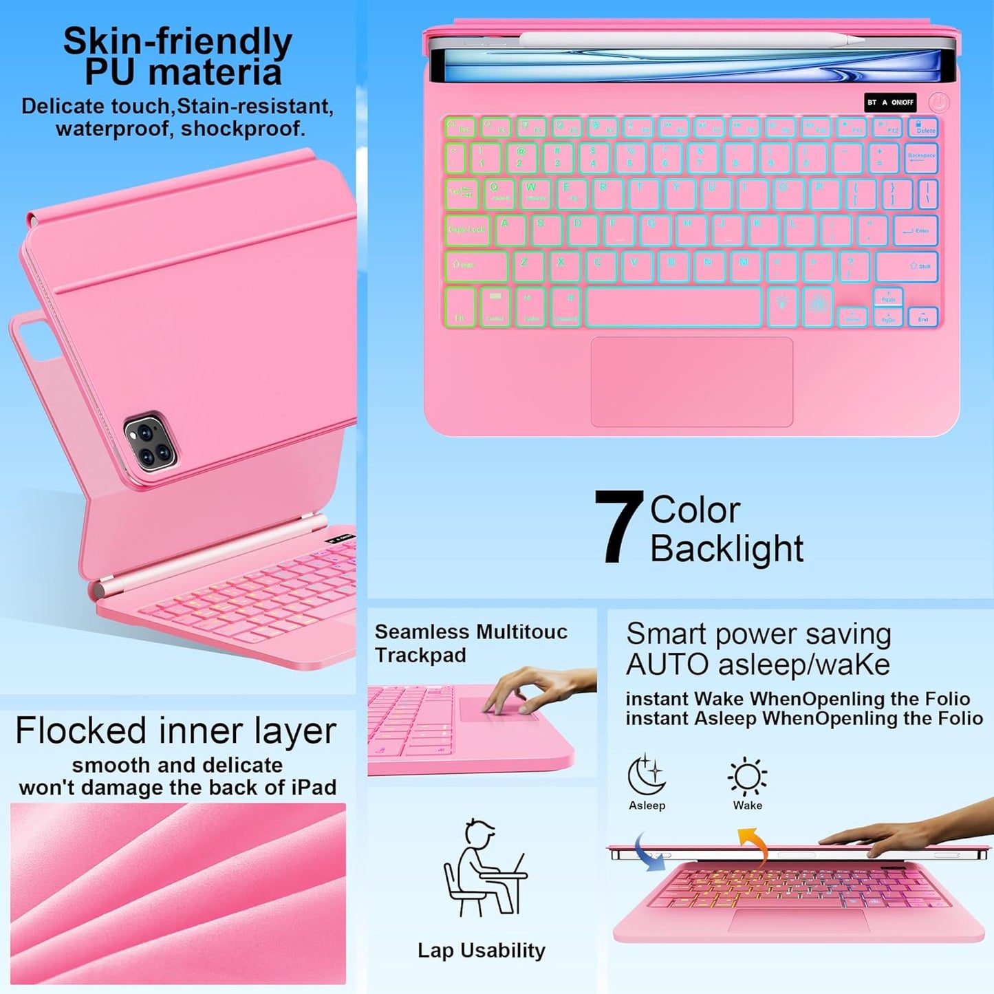 Keyboard Case for iPad Air 13 inch (M3 2025/M2, 2024),iPad Pro 12.9 inch (3/4/5/6th Gen)，Magic-Style Magnetic – Floating Cantilever Stand – Backlit Keyboard Case with Multi-Touch Trackpad