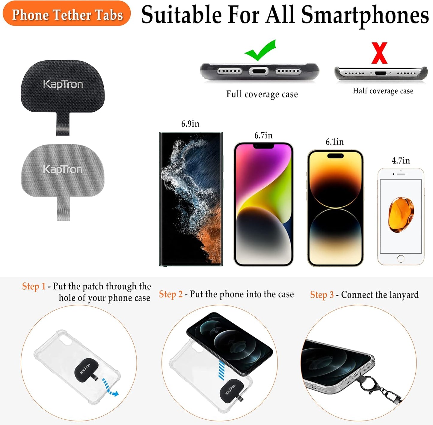 Universal Phone Lanyard with Wrist Strap, Adjustable Crossbody Cell Phone Lanyard Neck Strap and Wristlet Strap with 2 Lobster Clips, Phone Tether Patches and Phone Straps (Black/White/Gray, 2 Pack)