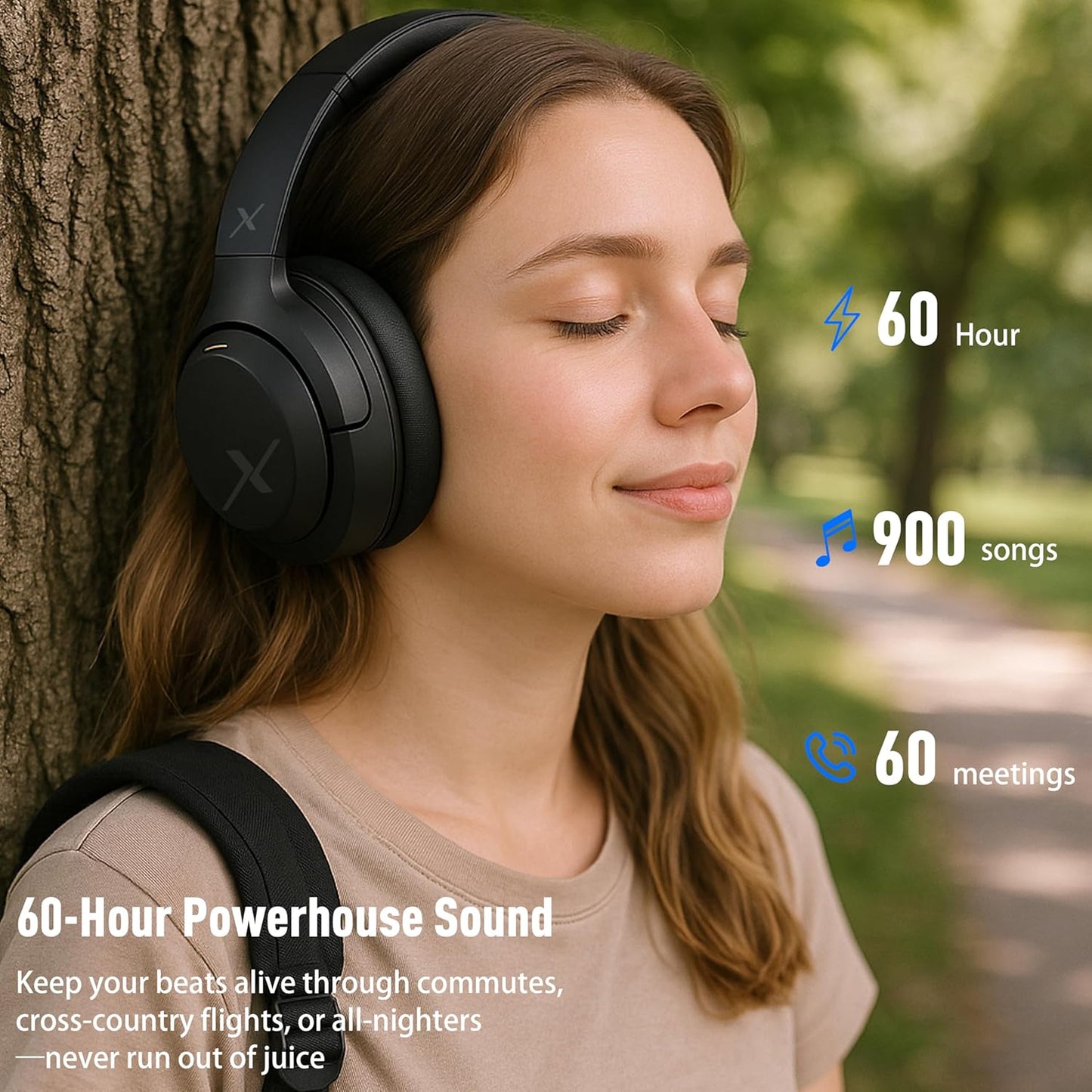 Riwbox Hybrid Active Noise Cancelling Headphones, Wireless Bluetooth Headset Over Ear, 60H Playtime, High-Fidelity, Foldable, Comfort&Immersion for Work/Commuting (Black)