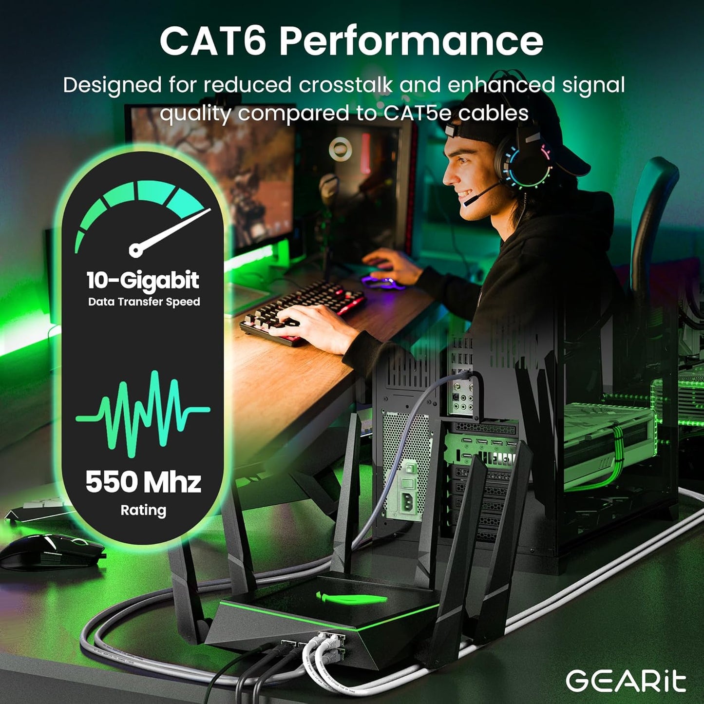 GearIT Cat 6 Ethernet Cable (24-Pack 3 Feet) Cat6 Network Patch, 10Gbps, RJ45, Snagless Cord, Gold-Plated Connectors, Internet for PC, TV, Tablet, Router, Printer, Servers, IT Data Center - Gray