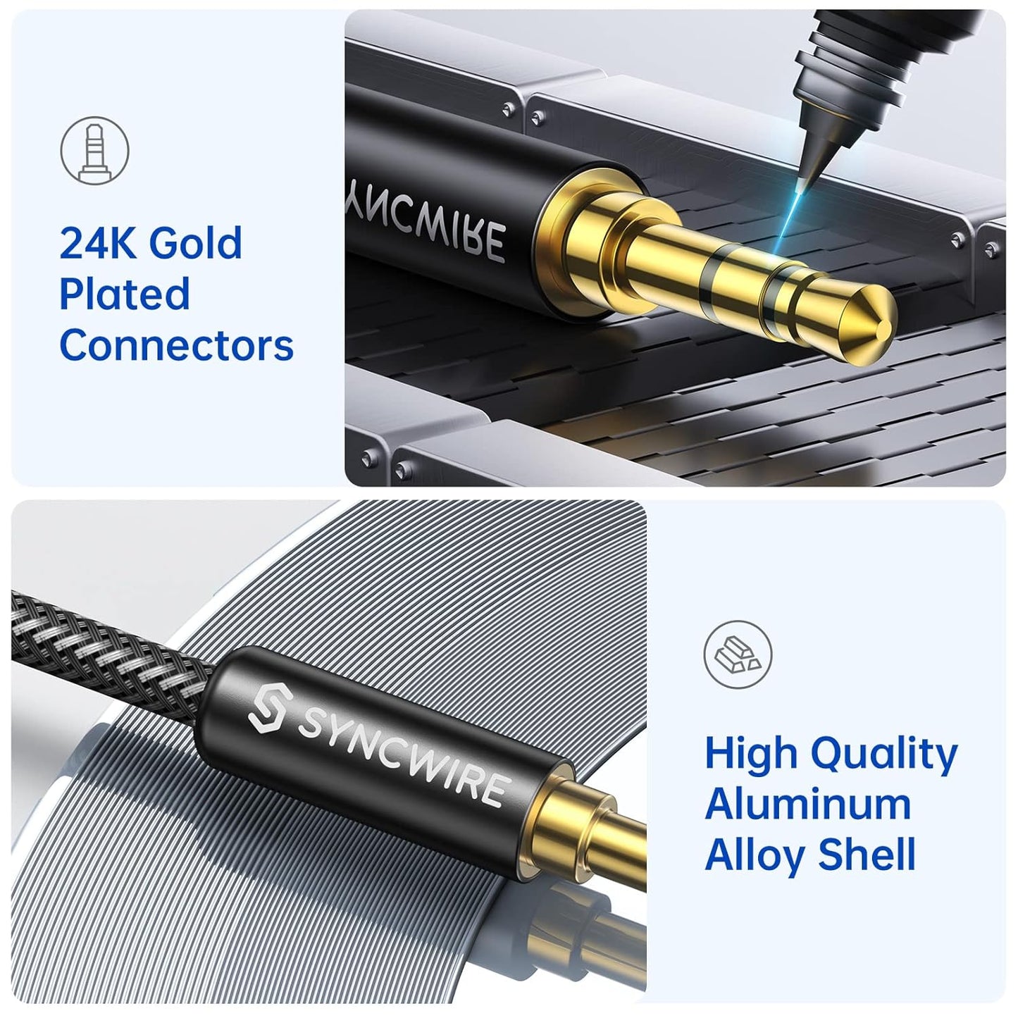 Syncwire 3.5mm Aux Cable Auxiliary Audio Cable Male to Male Nylon Braided Headphone Cord (1.6ft/0.5m) Hi-Fi Sound Aux Cord for Car, Headphone, Home Stereos, Speaker, iPhones, iPods, iPad, Echo& More