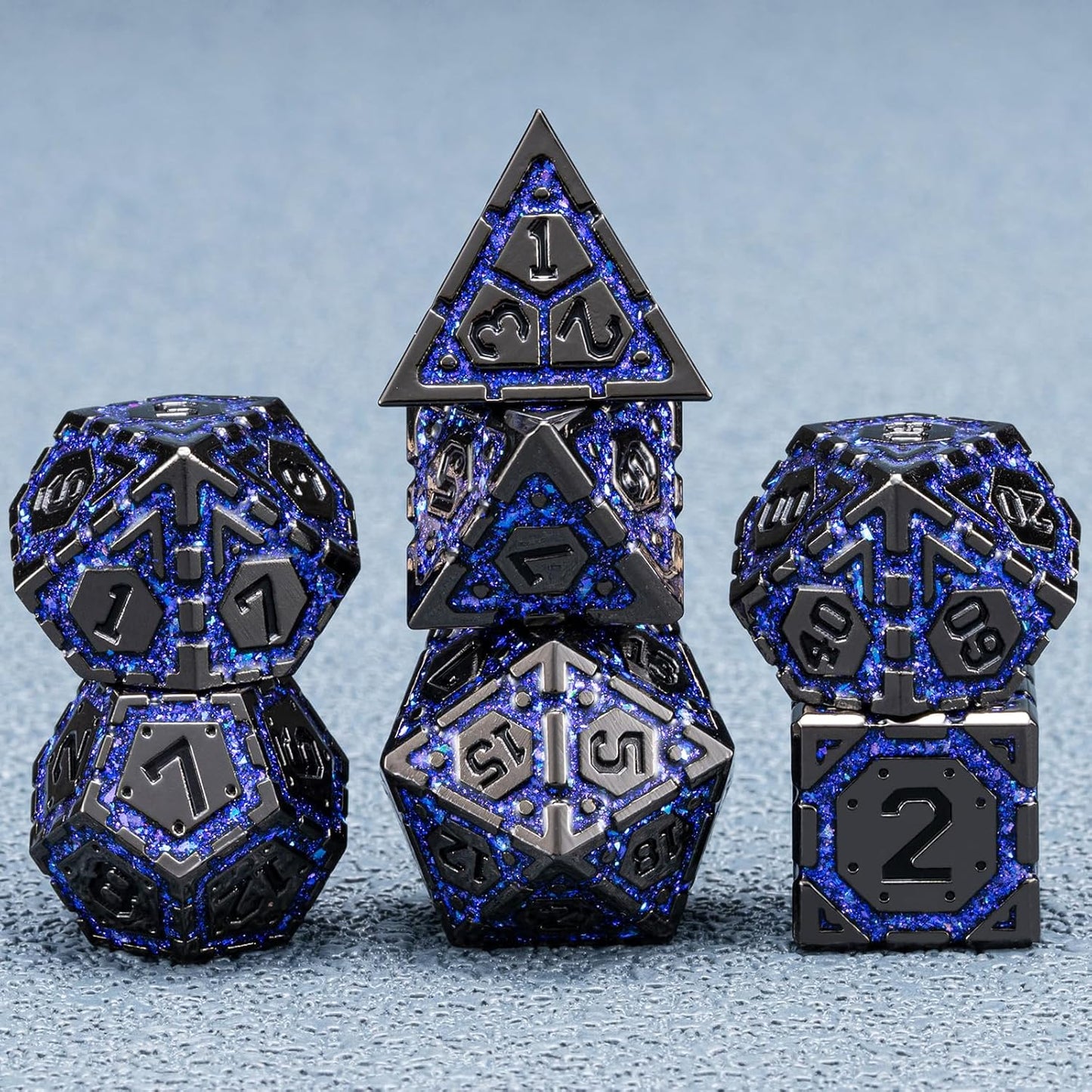 DND Metal Dice Set, Polyhedral Dice Set for RPG D&D Dice with Cracks Dungeons and Dragons Dice Set for RPG TTRPG D&D Die with Gift Case(Black Nickel Purple)