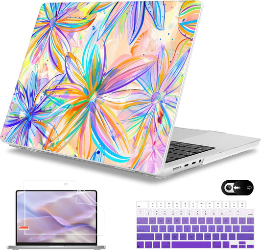 Mektron Case for MacBook Pro 16" M4 A3403 A3186 M3 A2991 M2 A2780 M1 A2485 (2021/2023/2024) Pro/Max with Touch ID, Hard Shell Plastic Laptop Cover Keyboard Cover, Watercolor FlowerC328