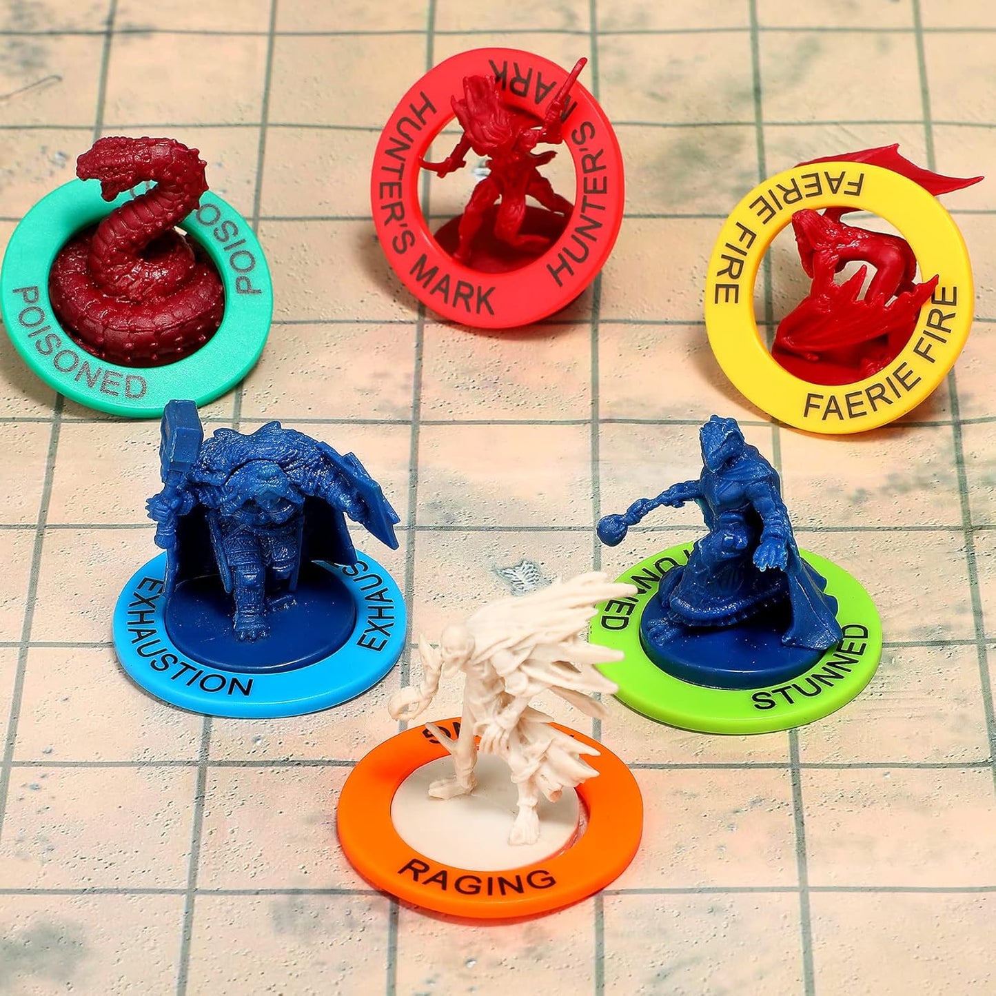 Upgraded ALIZERO DND Miniatures Condition Rings - 96 D&D Status Effect Markers in 24 Frequently Used Conditions - Pathfinder and Dungeons & Dragons Accessories - Premium Storage Box with Foam Padding