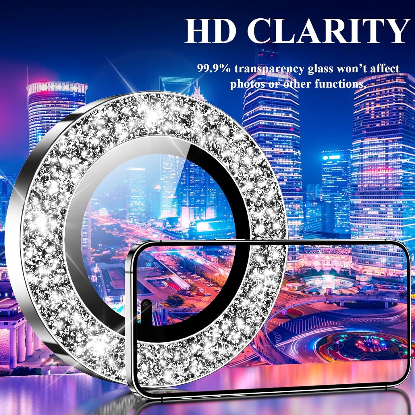 YWXTW Designed for iPhone 14 Pro/iPhone 14 Pro Max Camera Lens Protector Bling, [New Glitter Design] Individual Metal Tempered Glass Camera Cover Accessories Case Friendly, 1 Set (Silver Glitter)