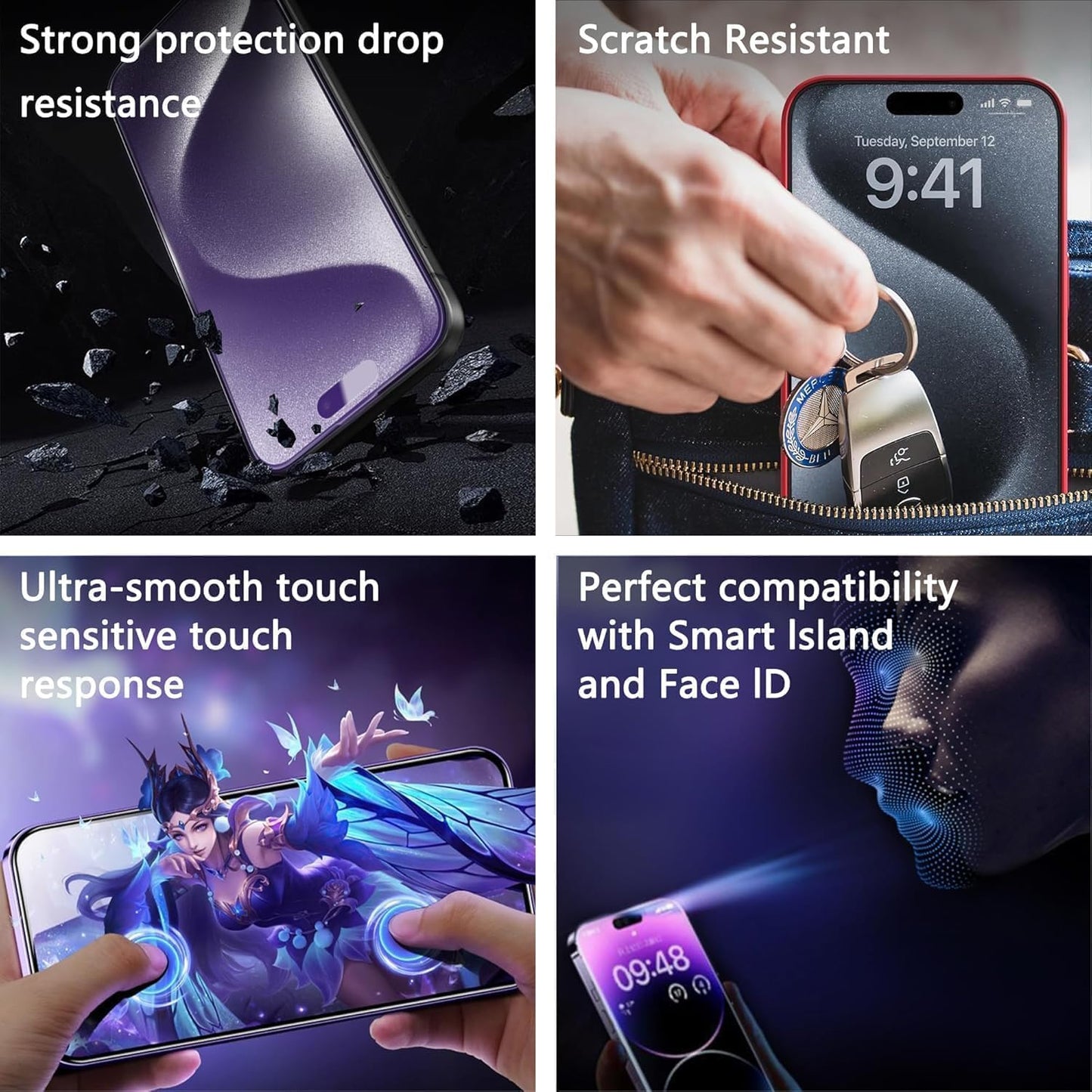 Anti Blue Light Matte Screen Protector for iPhone 17 Pro 6.3-Inch, Auto Dust Removal, 9H Tempered Glass, Full Cover, Anti-Fingerprint, Easy Installation, 2 Pack