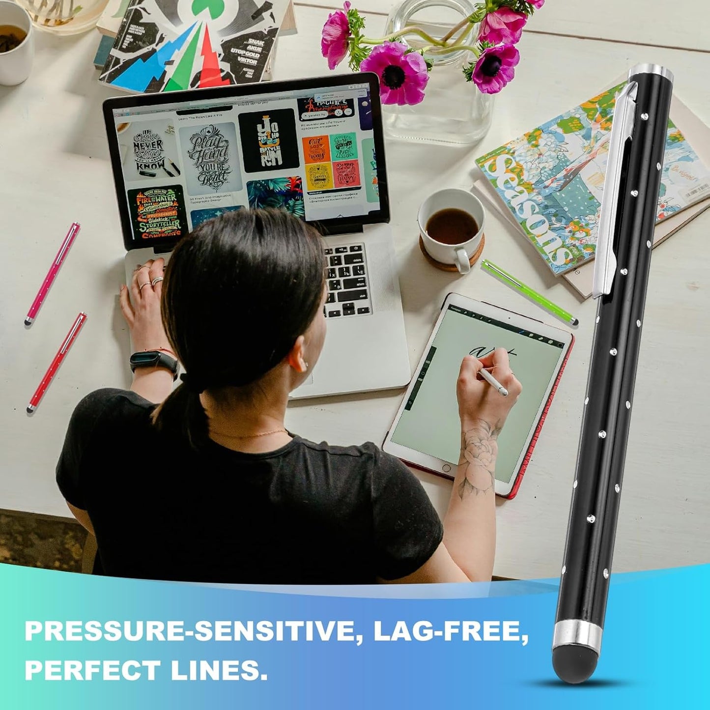 PATIKIL Stylus Pens for Touch Screens, 6 Pcs High Precision Universal Bling Stylus Crystal Metal Capacitive Pen for Touch Screen Devices Phone Tablets Laptop, Black