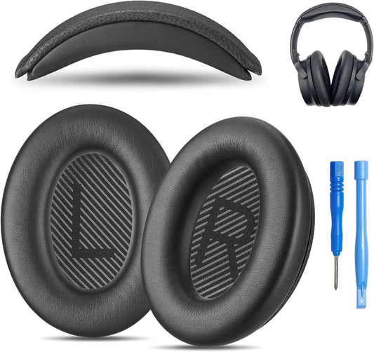 Replacement QC Ear Pad and Headband Pad Kit Cushion. Compatible with Bose QuietComfort (2023) QC45 QC35 QC35 II QCSC QCSE Wireless Noise Cancelling Headphones (Black)