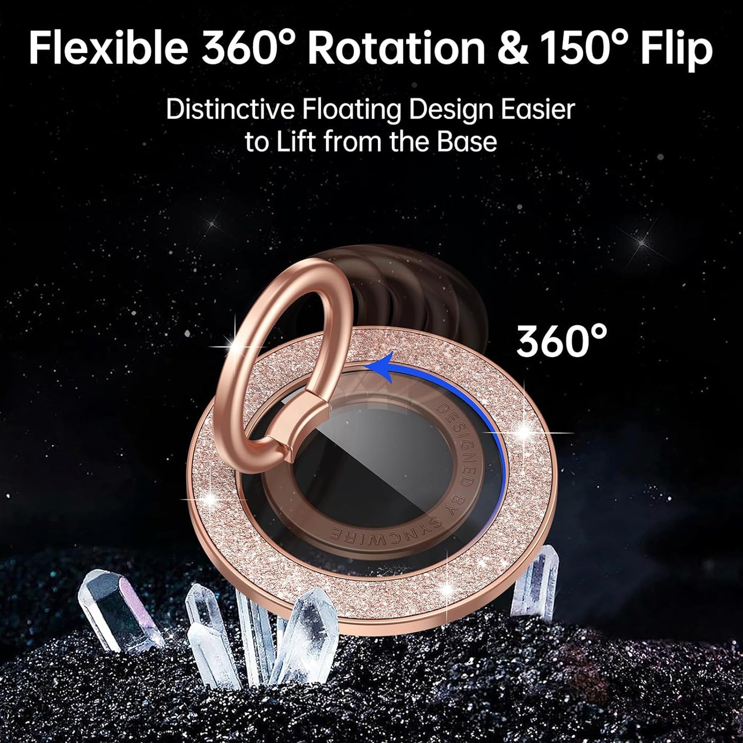 Syncwire Magnetic Phone Grip for MagSafe, Magnetic Sparkle Phone Ring Holder, Rotatable Kickstand Cell Phone Stand Removable MagSafe Accessories for iPhone 15 Pro Max 14 13 12,Android- Rose Gold