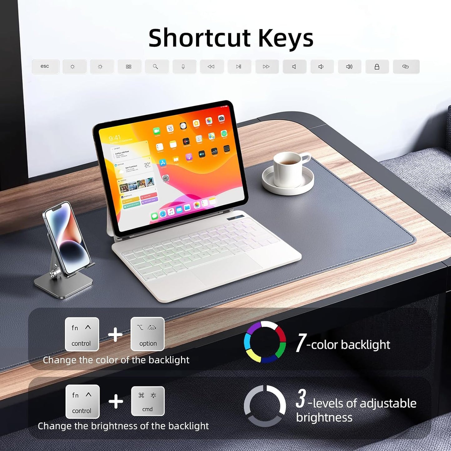 for iPad Air 13 inch case Keyboard M3 2025 & M2 2024,Magic Keyboard for iPad Pro 12.9 (6th,5th,4th,3rd Gen),Magnetic Attach,Multi-Gesture Trackpad,7-Color Backlit,Shortcut Keys,White