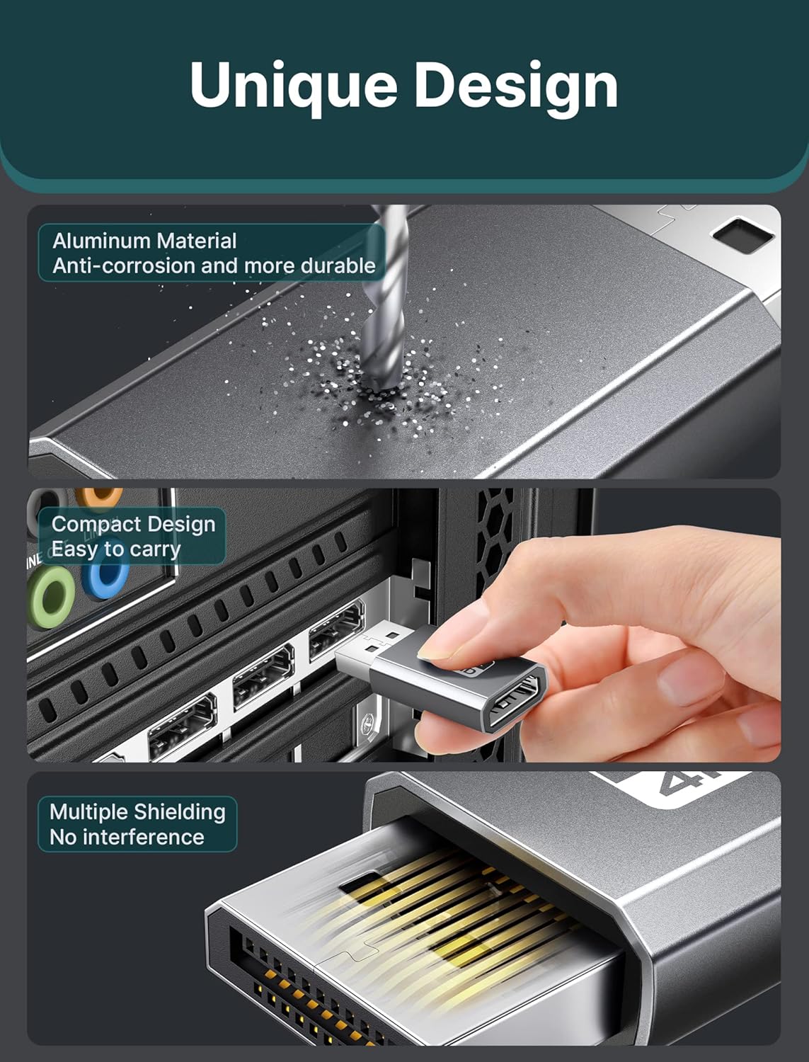 JSAUX 4K DisplayPort to HDMI Adapter, DP PC to HDMI Monitor Converter Video UHD 2K@120Hz,4K@30 DP to HDTV Male to Female Uni-Directional Adapter Compatible with Dell, Lenovo, HP,GPU, AMD -Grey