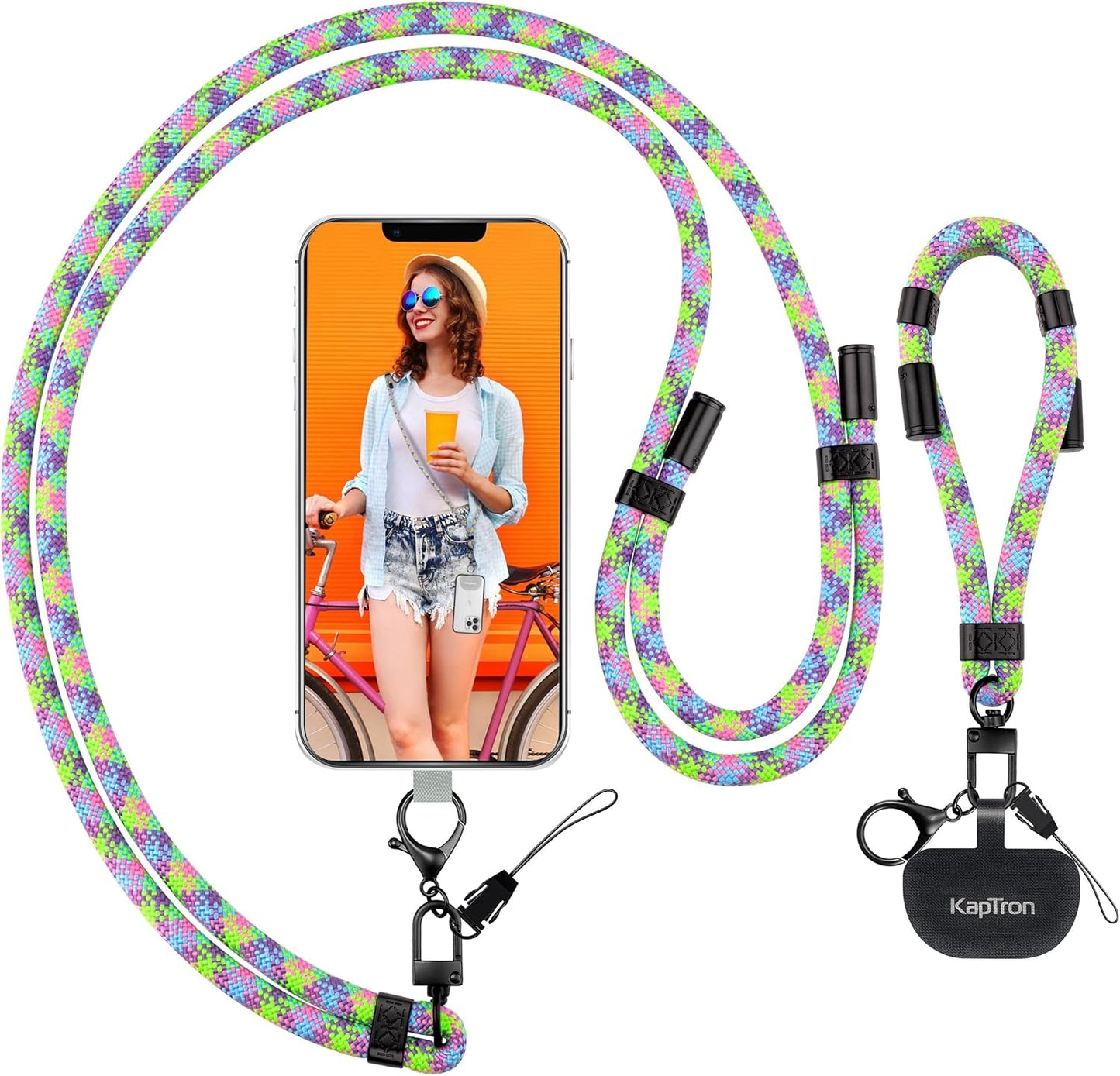 Universal Phone Lanyard with Wrist Strap, Adjustable Crossbody Cell Phone Lanyard Neck Strap and Wristlet Strap with 2 Lobster Clips, Phone Tether Patches and Phone Straps (Mixed Green,2 Pack)