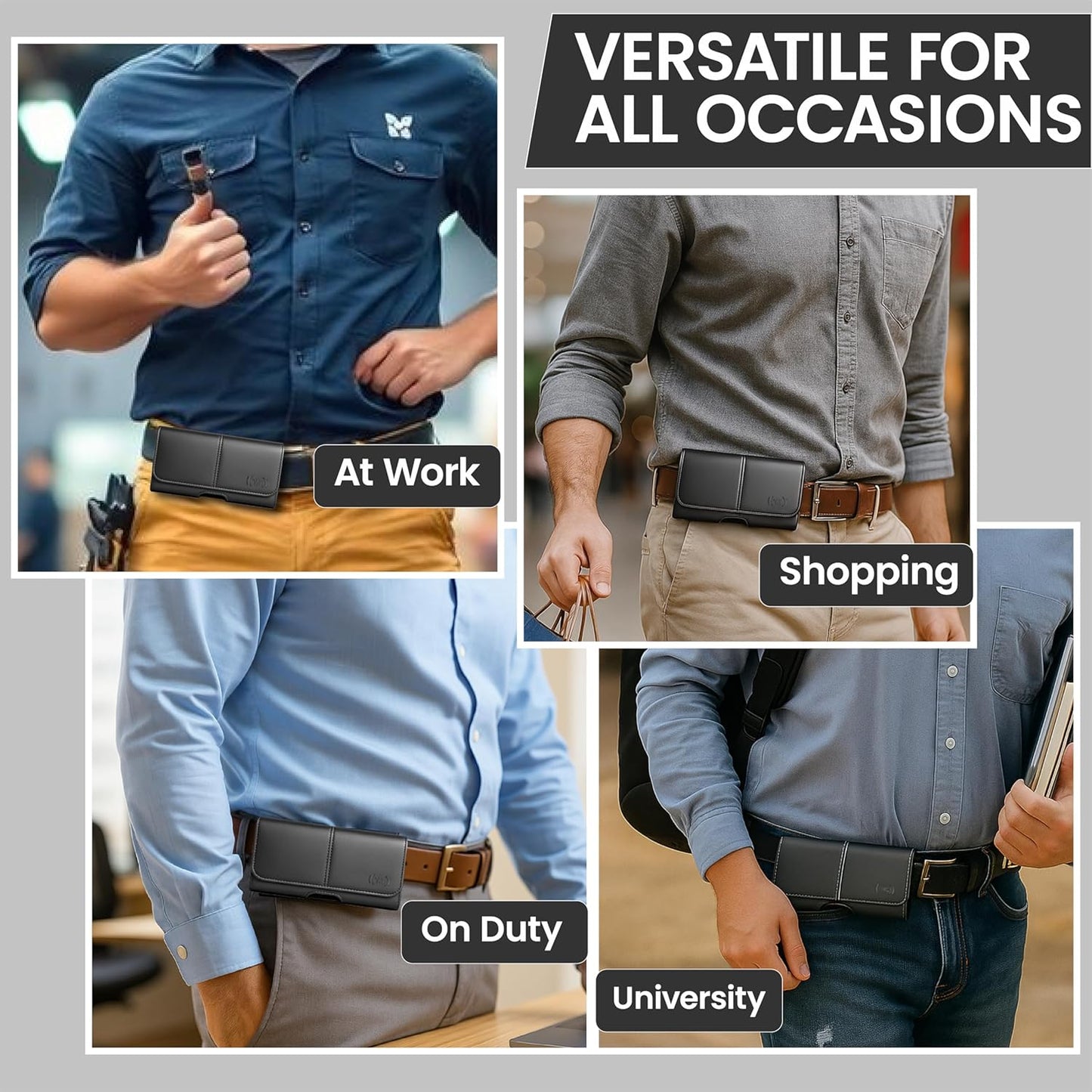 Phone Holster for Men & Women, Horizontal Cell Phone Case, Fits iPhone 17/16/15/14/13/12 Pro Max, Belt Clip/Loop Carrying Phone Pouch Holder, Black X-Large