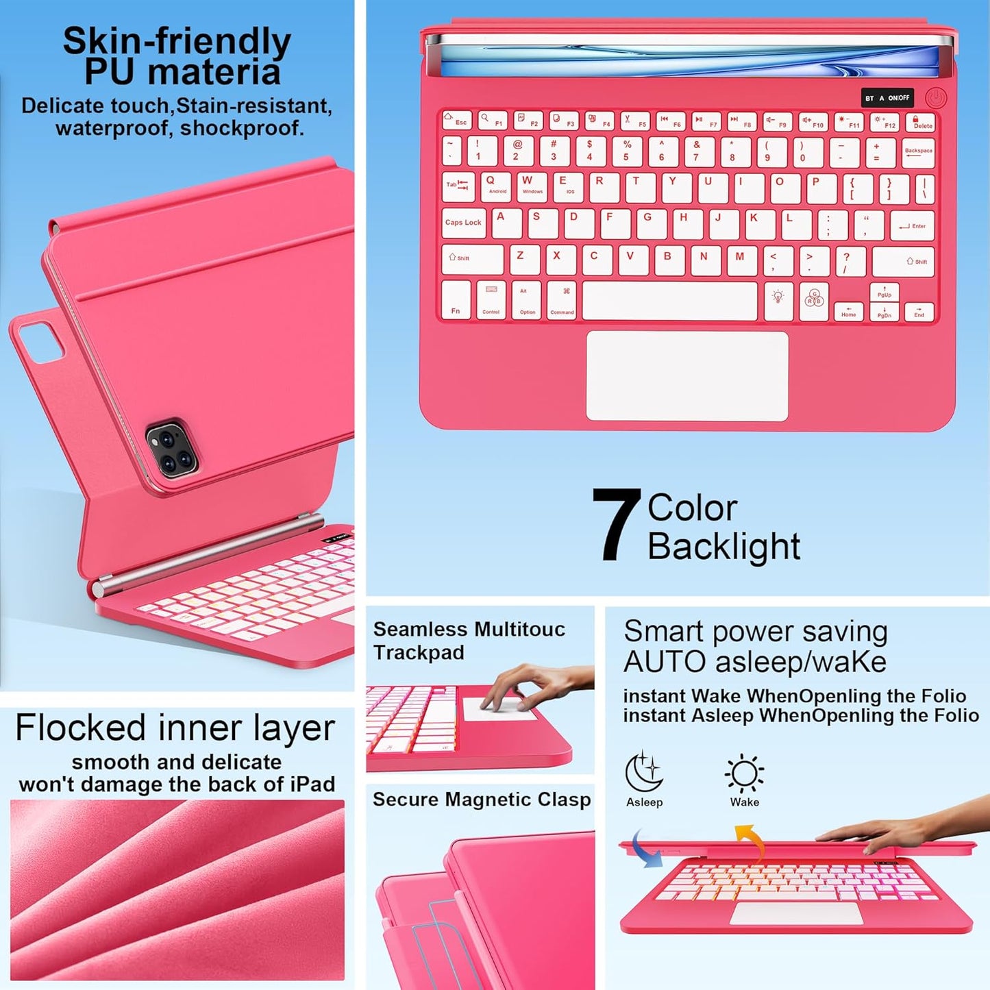 Keyboard Case for iPad Air 13 inch (M3 2025/M2, 2024),iPad Pro 12.9 inch (3/4/5/6th Gen)，Magic-Style Magnetic – Floating Cantilever Stand – Backlit Keyboard Case with Multi-Touch Trackpad