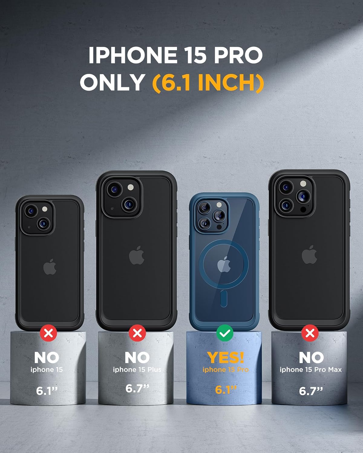 Miracase Magnetic for iPhone 15 Pro Case [Compatible with MagSafe] Full-Body Phone case with Built-in Glass Screen Protector& Camera Protector, Military Drop Proof 15 Pro Cover 6.1 inch, Storm Blue