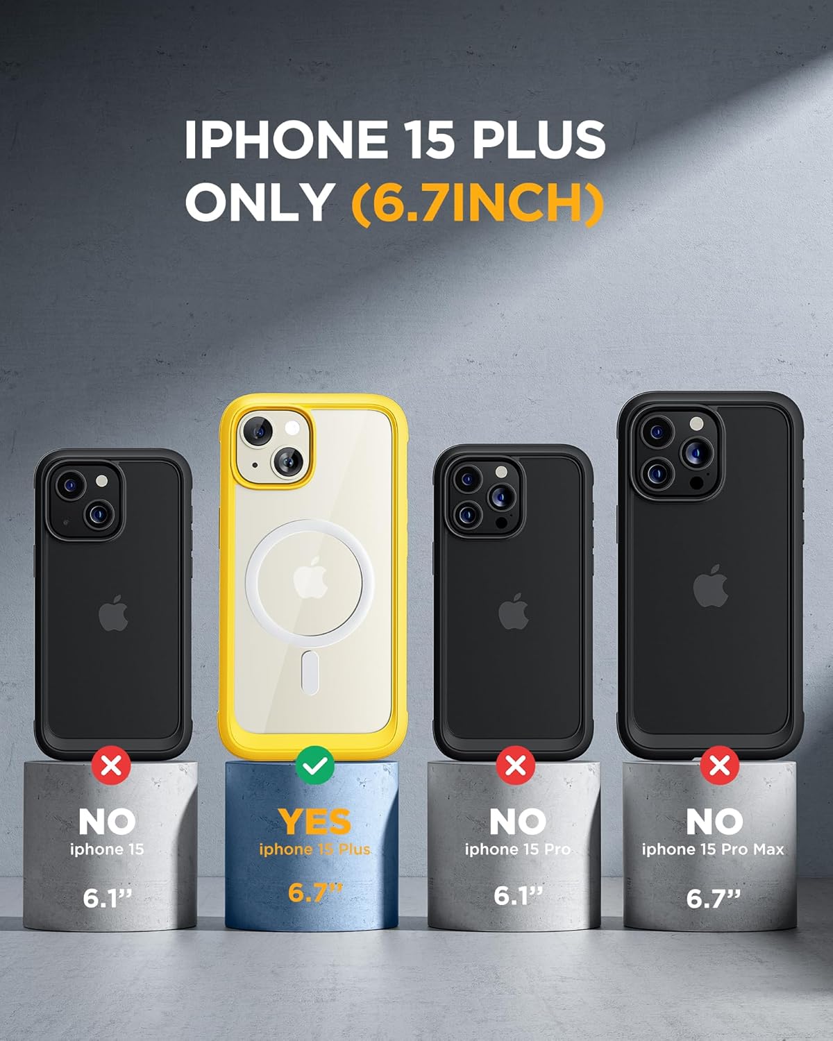 Miracase Magnetic for iPhone 15 Plus Case 6.7'' [Compatible with Magsafe] only for 15 Plus Phone Case Cover with Built-in 9H Tempered Glass Screen Protector,Magnetic Yellow