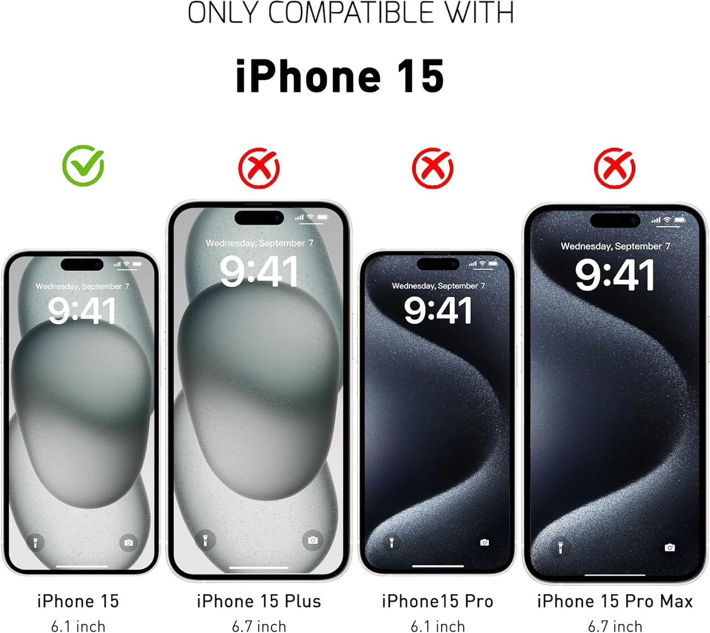 Screen Protector Tempered Glass Compatible with Apple iPhone 15 (2 Pack)