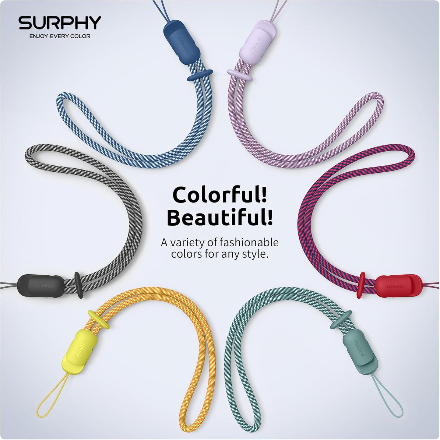 SURPHY 3 Pack Phone Wrist Strap with CellPhone Tether Tab, Cellphone Lanyard, Phone Strap with 2-Color Braided, Wrist Lanyard