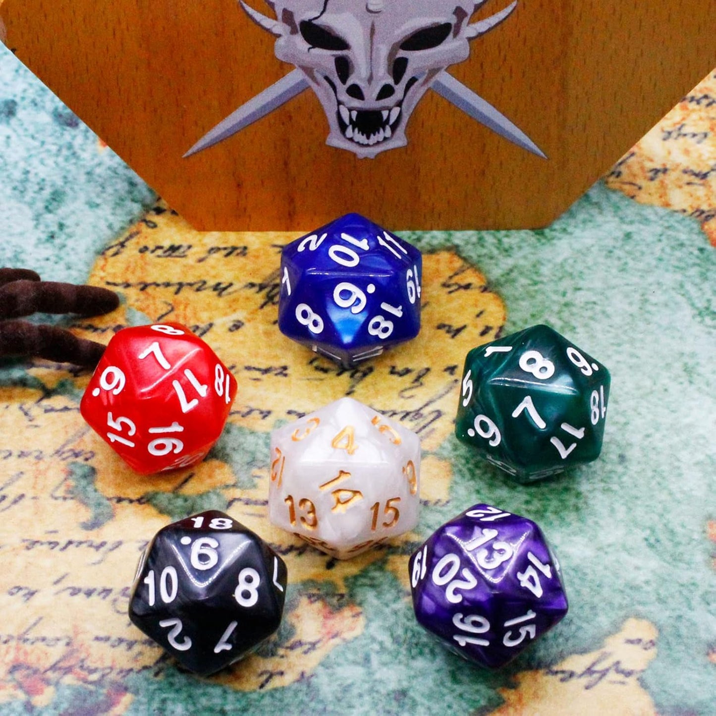 Handan 6 Pieces D20 Polyhedral Dice,20 Sided DND Dice,22mm Large Pearl Mixed Color Dices Assortment D20 Dice,20 Sided Cube D&D Dice Set for Dungeons and Dragons, RPG, MTG Table Games(6 Colours)