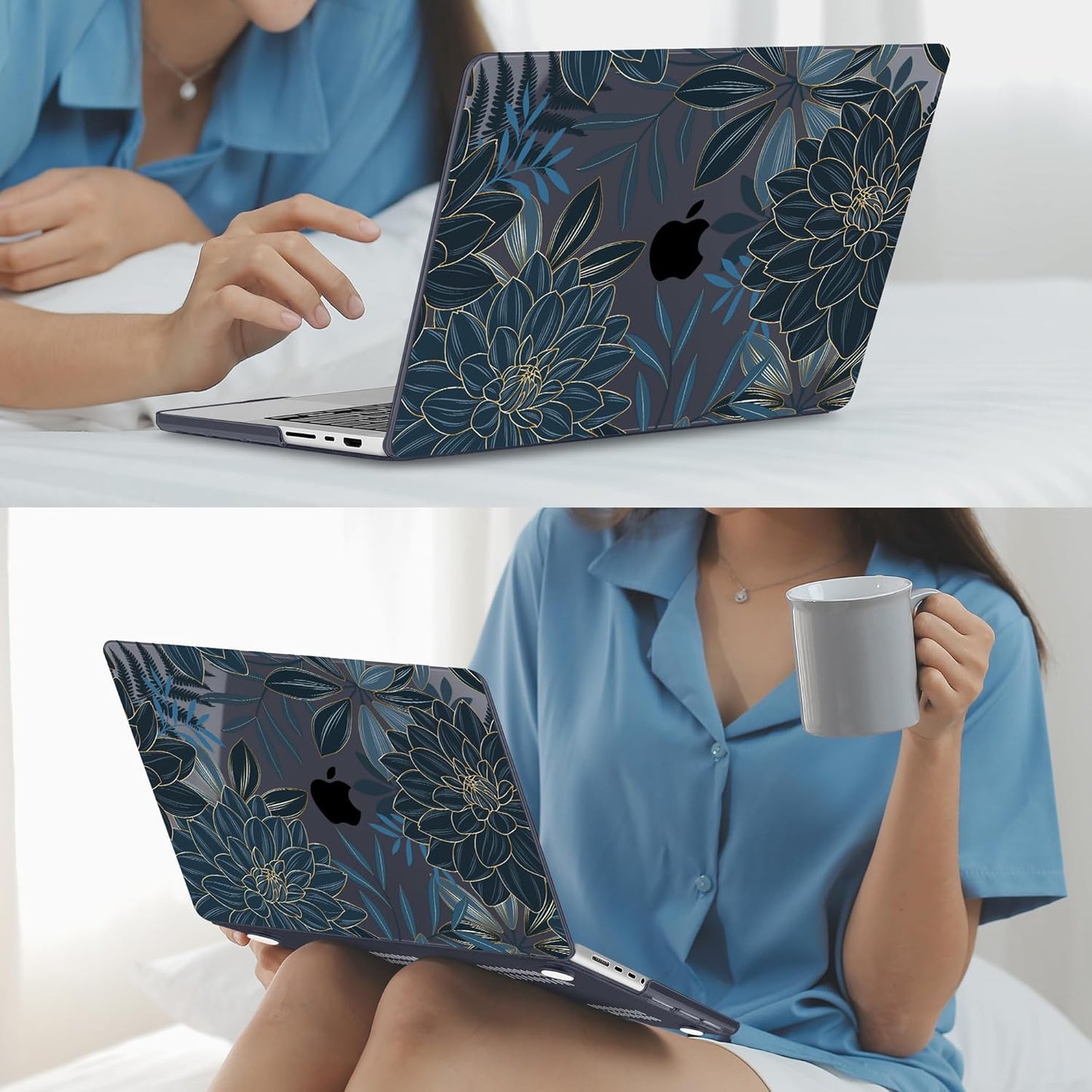 Mektron Case for MacBook Pro 16" M4 A3403 A3186 M3 A2991 M2 A2780 M1 A2485 (2021/2023/2024) Pro/Max with Touch ID, Hard Shell Plastic Laptop Cover Keyboard Cover Screen Protector, Dahlia Flower C035