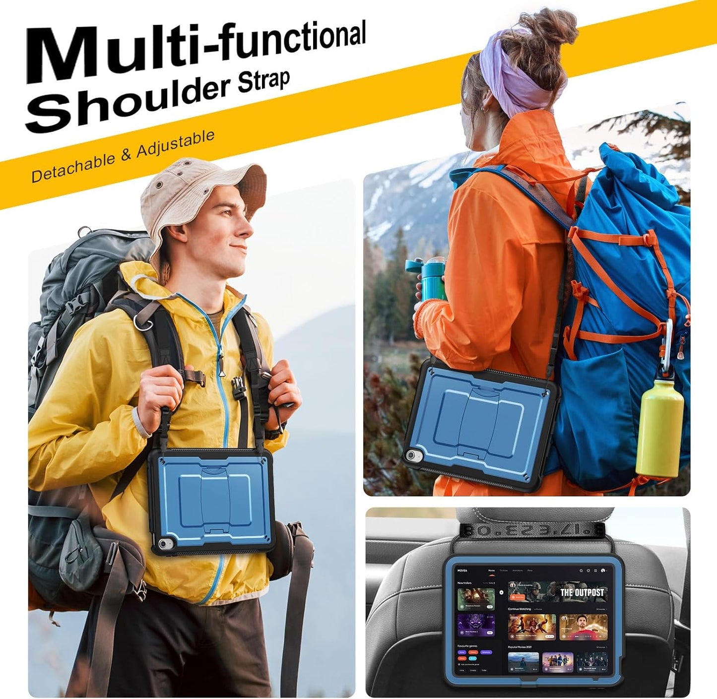 SEYMAC stock Case for iPad (A16) 11th/10th Generation 11''/10.9'' 2025/2022, with Built-in Screen Protector, Shoulder Strap, Built-in Kickstand, Rugged Full Body Shockproof Protective Case, Navy Blue