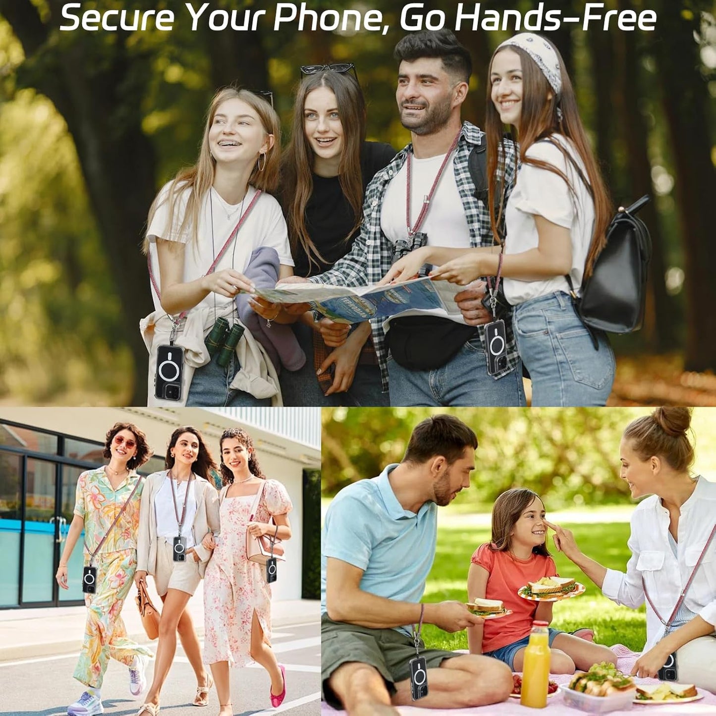 3-in-1 Adjustable Phone Lanyard Crossbody Cell Phone Neck Strap Universal Mobile Wrist Lanyard