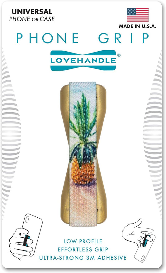 LOVEHANDLE Universal Phone Grip for Smartphones & Mini Tablets - Phone Holder for Hand - Wireless Charging Compatible - Made in The USA - Beached Pineapple