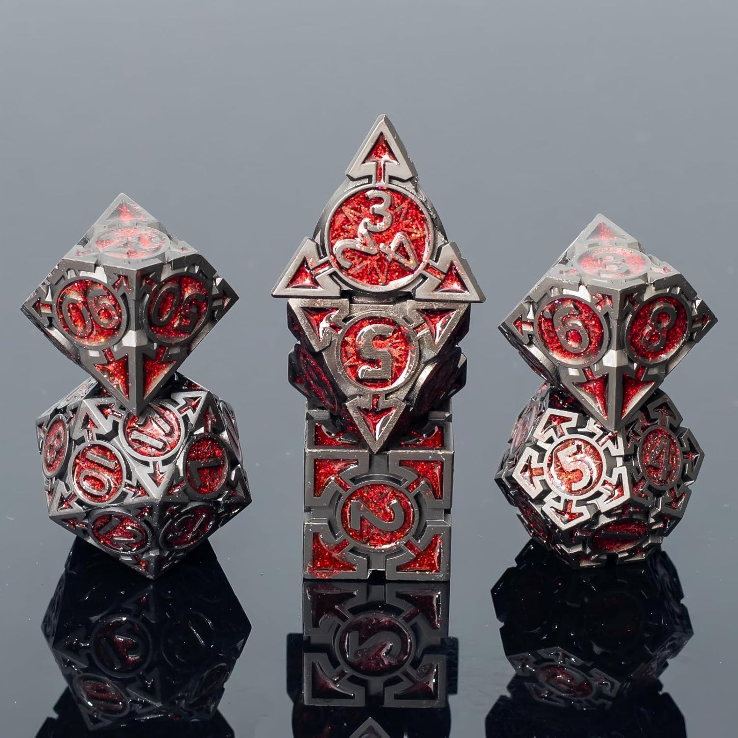 Red Black Nickel Finish Heavy Metal DND Dice Set (Barbarian) with A Metal Box, Sharp Edge Zinc Alloy D&D Accessories, D4-D20, Designed for Dungeons & Dragons Master, RPG Player, Starter