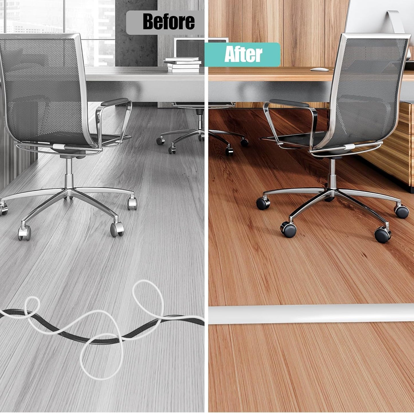 Floor Cord Cover Self Adhesive Cord Hider,3.3FT Cable Management, Extension Strip Protector for Wires, Prevent Cable Trips for Offices, Gyms, Exhibitions Cavity:0.39"(W) x 0.27"(H) White