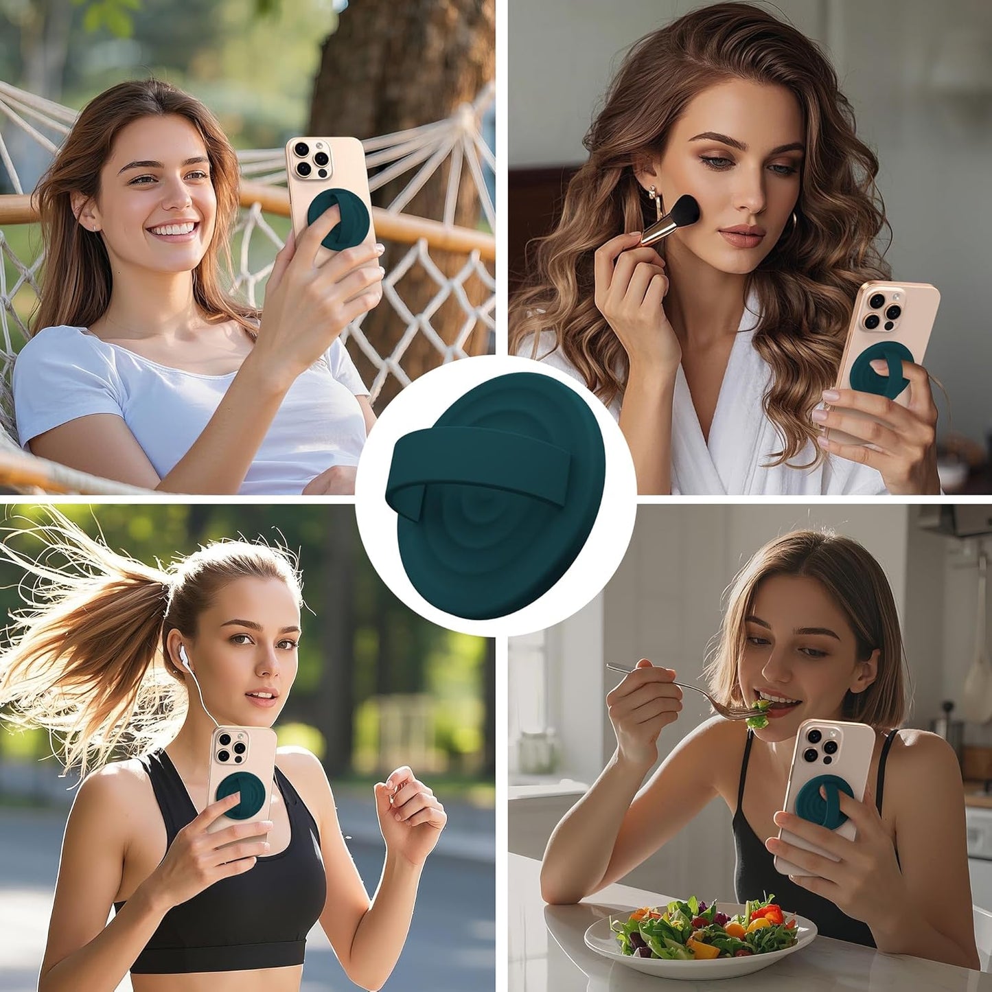 Magnetic Phone Ring Grip Holder, Silicone Finger Loop Grip, Compatible with MasSafe, Back of Phone for iPhone Pro Max/Plus/16/15/15/14/13/12 Series, Dark Green