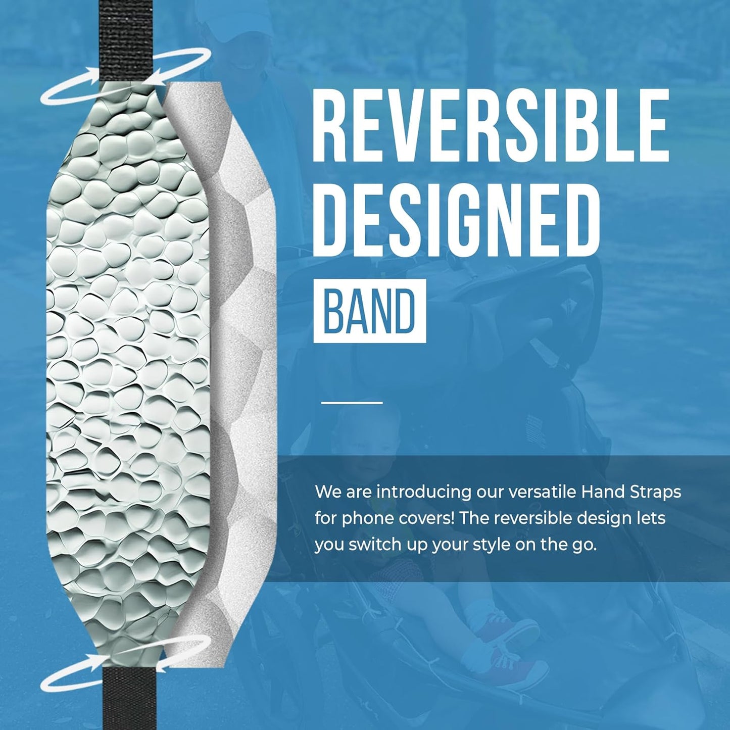 Phone Grip Strap - Reversible Finger Holder for Phone Back, Customizable Anti-Slip Design, Wireless Charging Compatible Detachable Holder for iPhone - Hammered Metal Silver