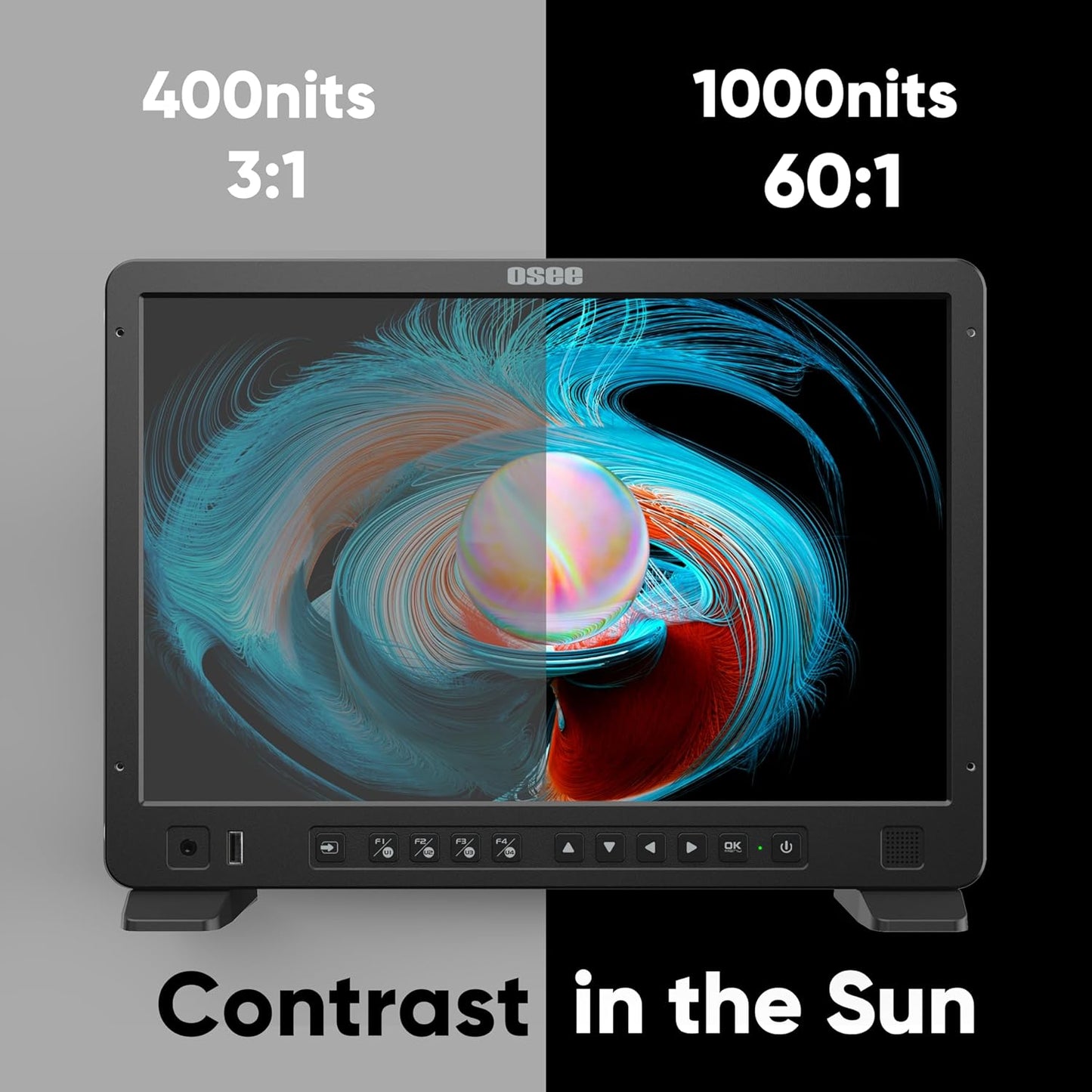 osee Megamon 15SE 15.4inch 1000 Nits Daylight Visible Live Streaming HDR Studio Monitor for Pro Video Switcher Mixer and Field Production with SDI HDMI Inputs C-Stand Adapter