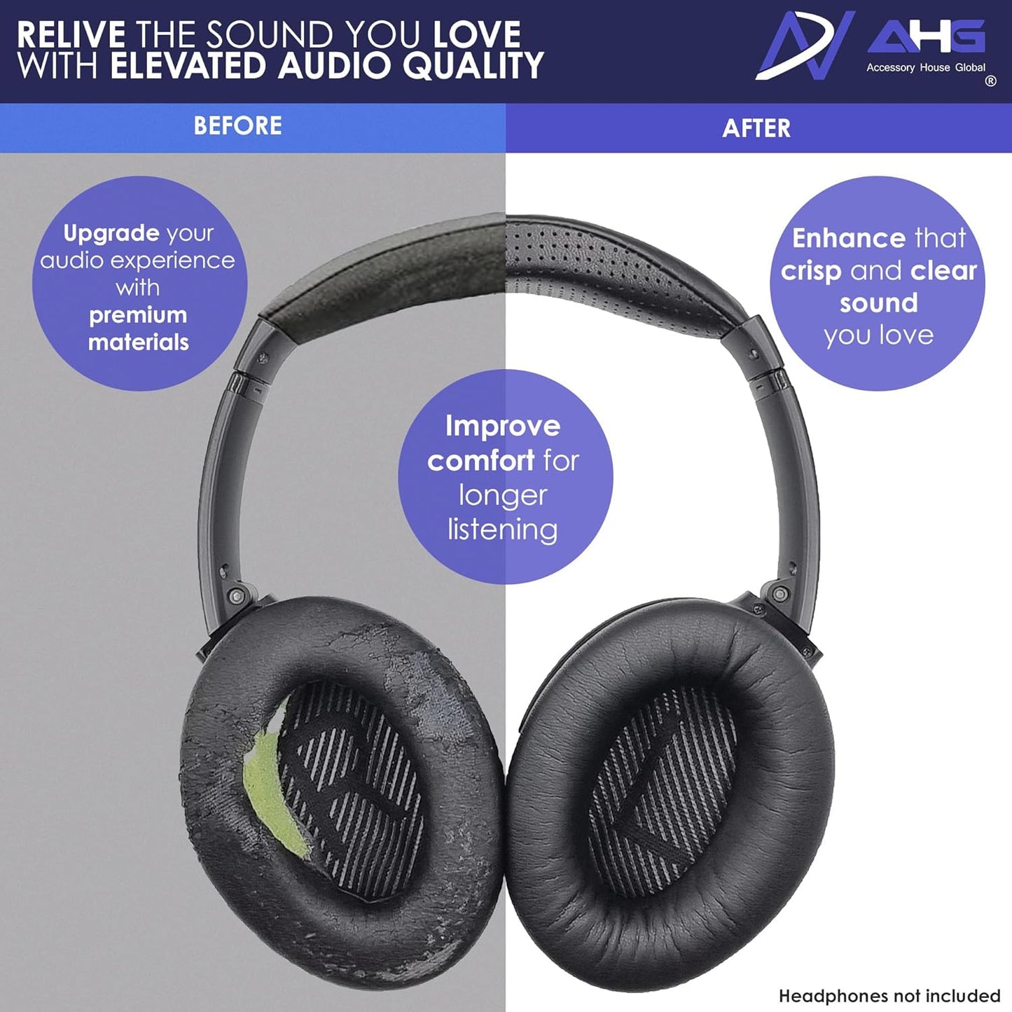 Replacement QC35 / QC35 ii earpads and QC35 Headband / QC35 ii Headband V3 pad Cushion Compatible with Bose QuietComfort 35 (QC35) and Bose QuietComfort 35 ii (QC35 ii) (AHG-QC35-COMBO-SHPSKN-HB)