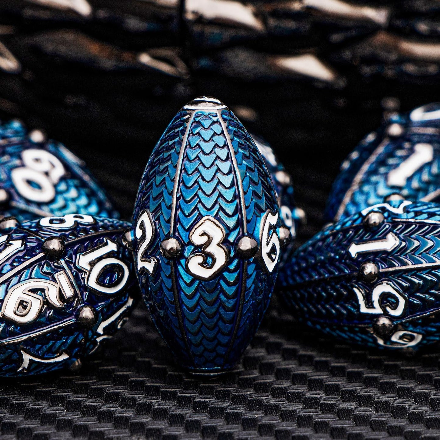 ARUOHHA DND Metal Dice Black Blue Dragons Egg Dice with Rotating Dragon Egg Shell, Compatible with D&D RPG Role Playing Game, Dungeons Polyhedral D and D Dice Set D20 D12 D10 D8 D6 D4