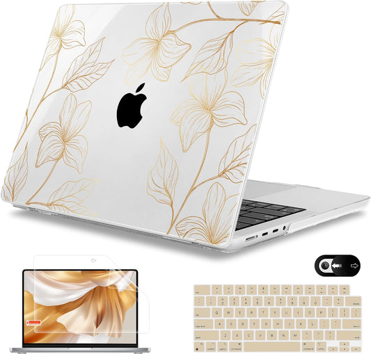 Mektron Case for MacBook Pro 16" M4 A3403 A3186 M3 A2991 M2 A2780 M1 A2485 (2021/2023/2024) Pro/Max with Touch ID, Hard Shell Plastic Laptop Cover Keyboard Cover Screen Protector, Flower S718