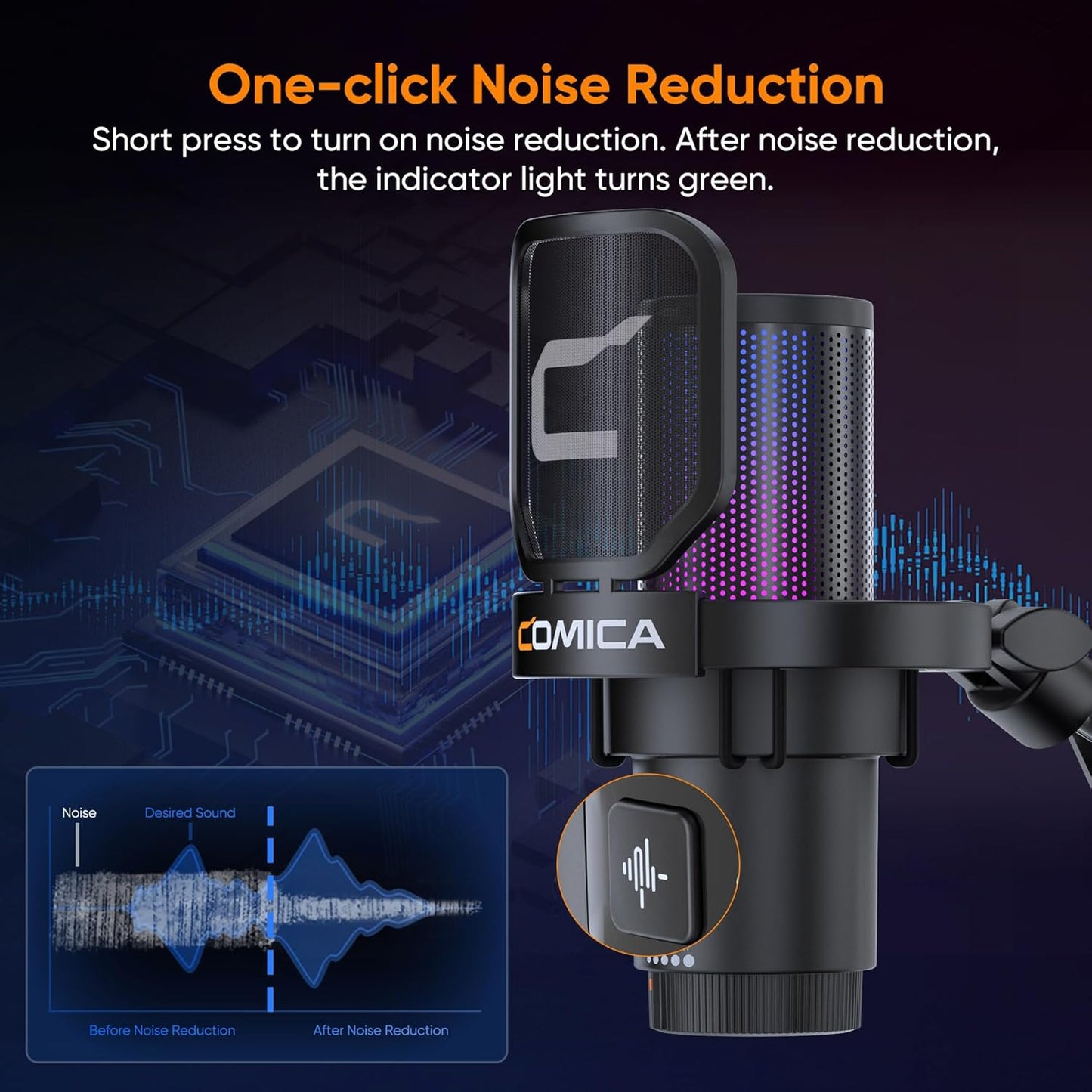 COMICA EJoy Uni USB Condenser Gaming for PC, PS4, PS5, USB C Phone, and Mac, Boom Arm RGB Computer Mic for Twitch, Streaming/Podcasting/YouTube, Noise Cancellation Mic with Mute, Gain, Monitoring