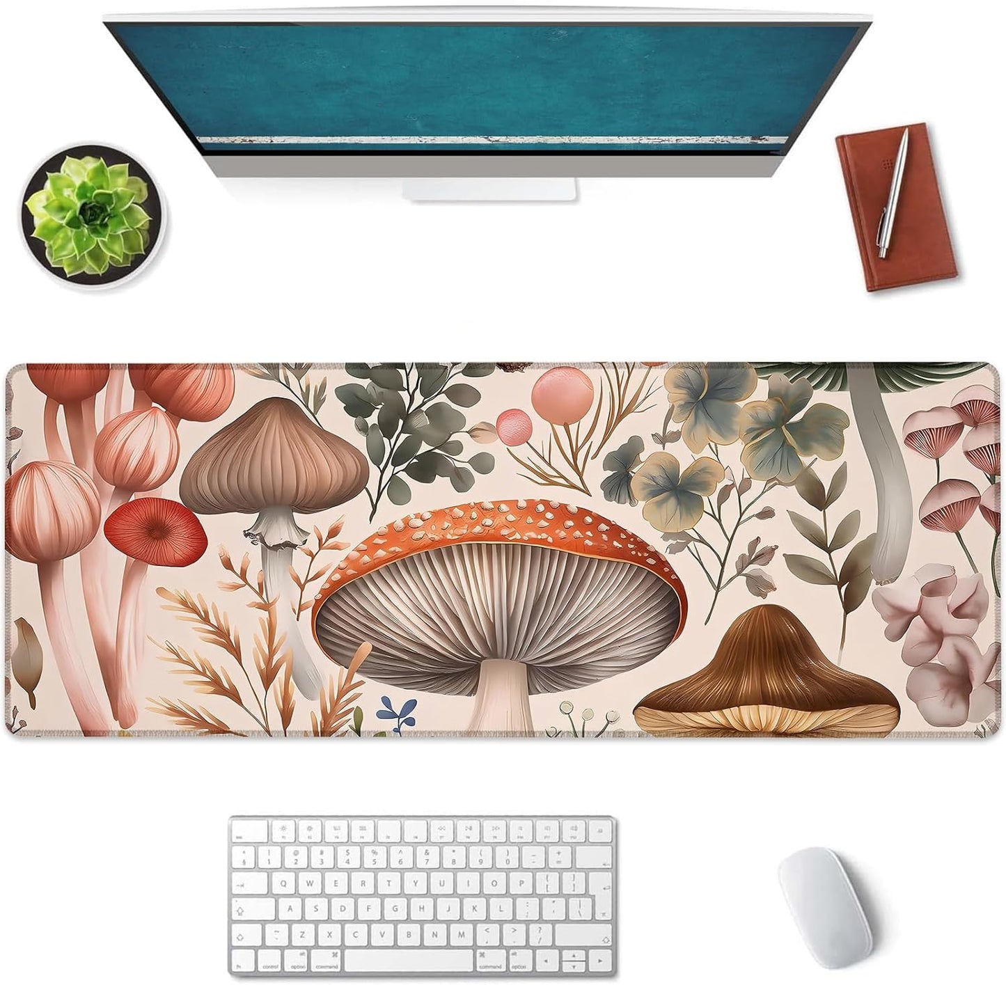 Botanical Mushroom Large Mouse Pad, Gaming Mouse Pad, Keyboard Mat, Non-Slip Rubber Base, Office Accessories, Desk Mat, MousePads for School, Work, Home Decor Gifts 31.5" x 11.8"