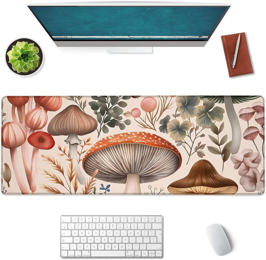 Botanical Mushroom Large Mouse Pad, Gaming Mouse Pad, Keyboard Mat, Non-Slip Rubber Base, Office Accessories, Desk Mat, MousePads for School, Work, Home Decor Gifts 31.5" x 11.8"