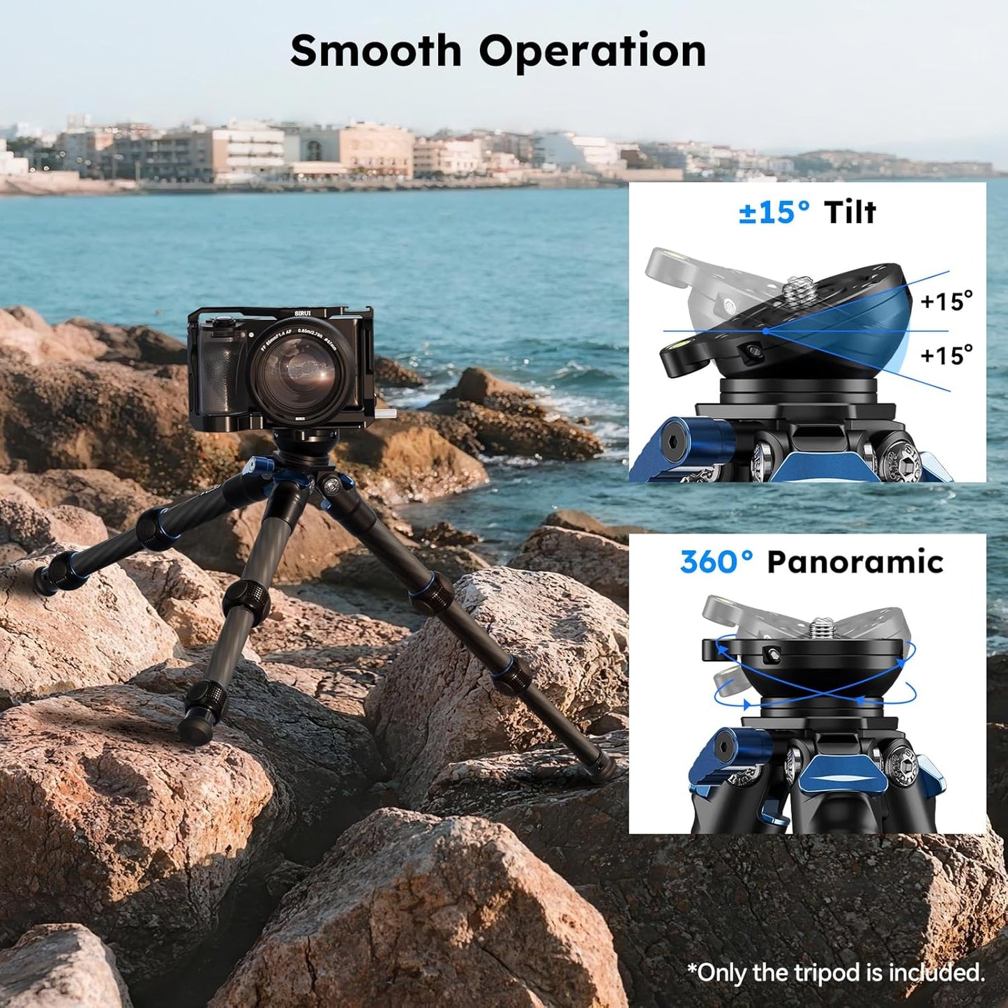 SIRUI Carbon Fiber Tabletop Tripod Kit with ±15° Bowl Adjustment, Compact Ultra-Light Weight Only 0.62kg, Max Load 5kg/11.02lb for Cameras, DSLR（AM-223L）