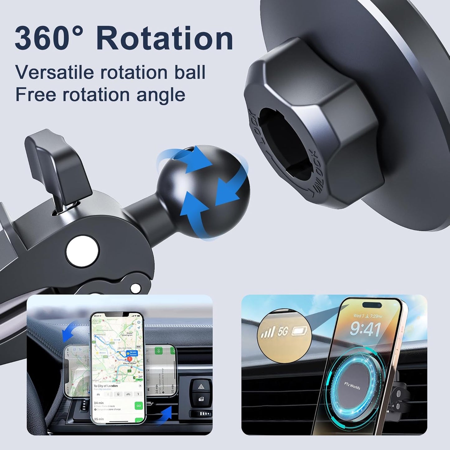 Car Vent Phone Mount - Magnetic Phone Holder for Car, Very Strong Magnet, Upgrade Adjustable Screw AC Mount, Compatible with MagSafe, iPhone, Galaxy, Pixel & Other Smartphones, 360 Rotation